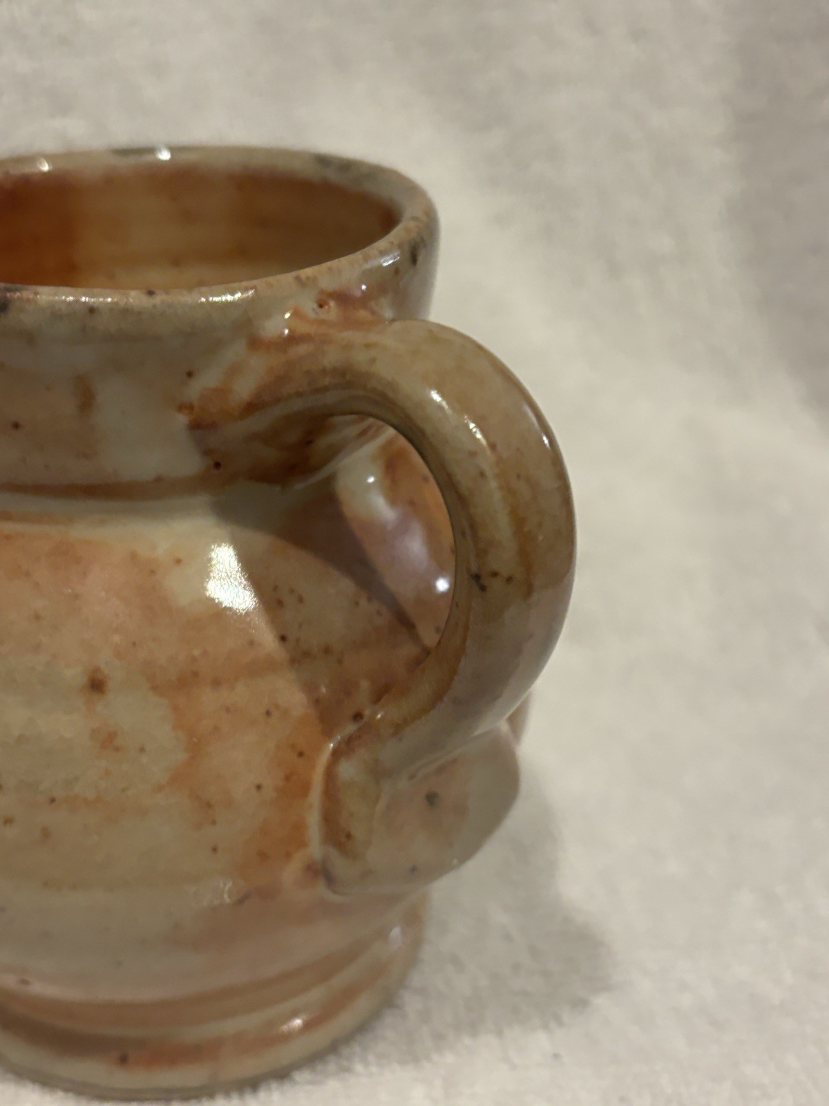 Stoneware Hand Thrown Coffee Mug Vintage, Glazed Gray, Blue, Tan, Rustic