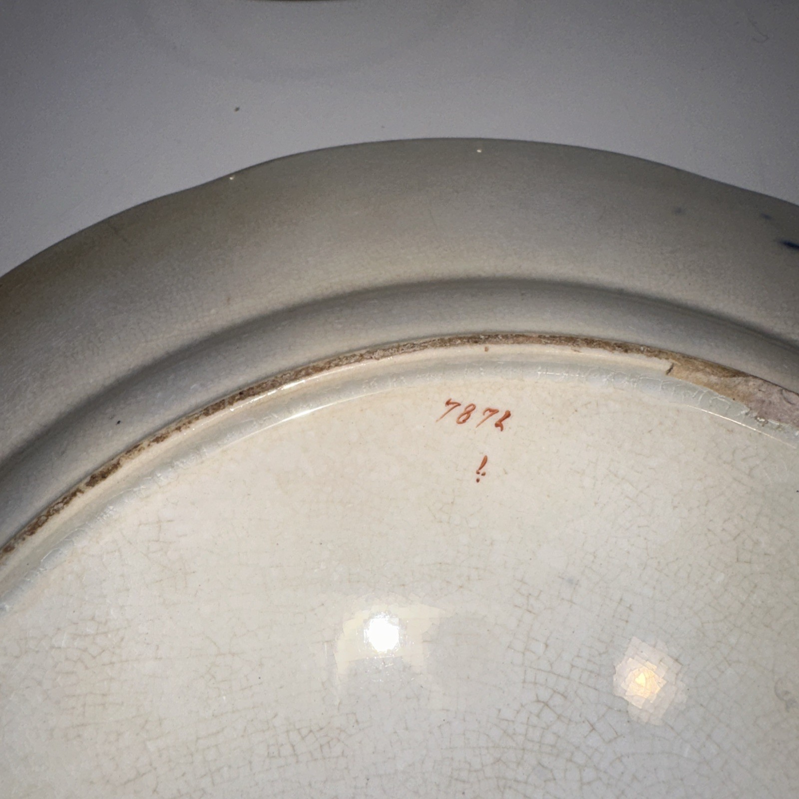 Antique c1910 Porcelain POLYCHROME FLOW BLUE 10 1/4” Plate Marked TRIPOD