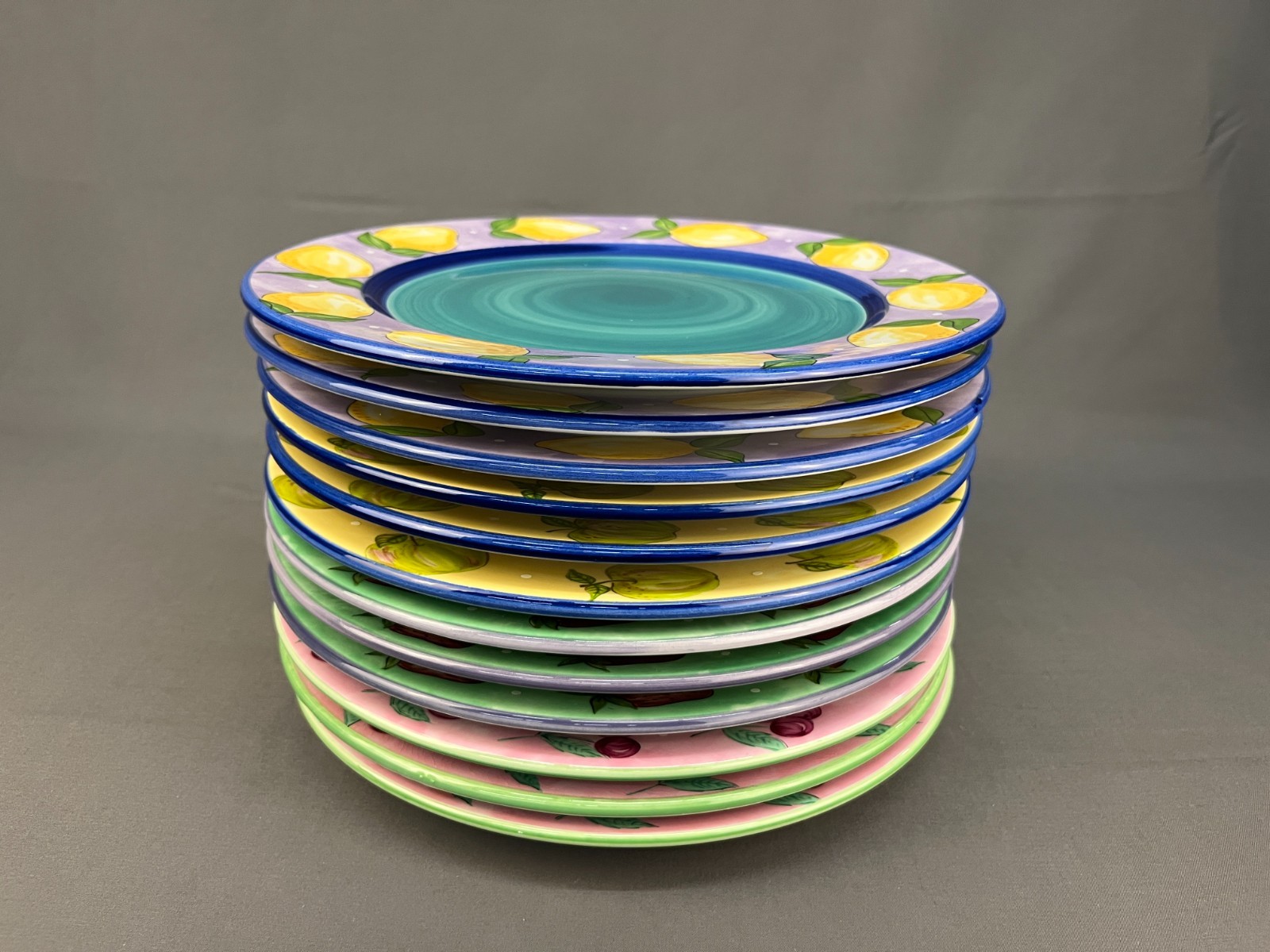 12 Essex Collection FRUIT PUNCH 10 3/8″ Dinner Plates ~ Portugal : EUC