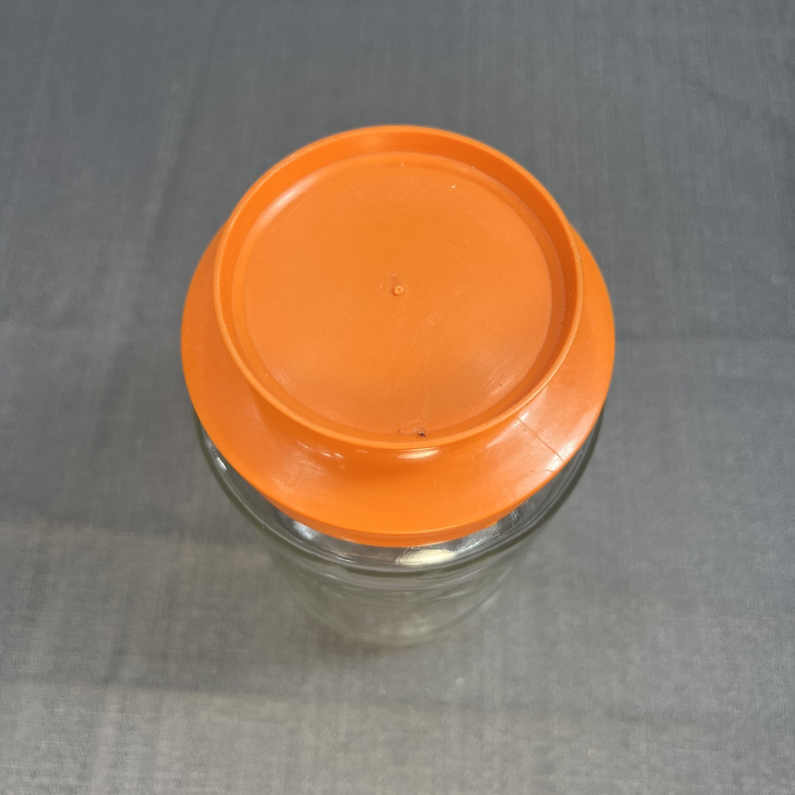 Vintage 1970’s Anchor Hocking Glass TANG Covered Bridge Jar Orange Lid