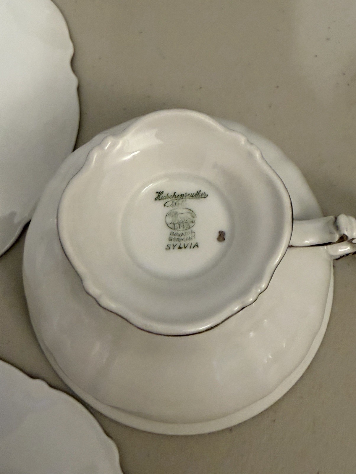 VINTAGE SET OF 6 HUTSCHENREUTHER REVERE SYLVIA CUPS & SAUCERS SILVER PLATINUM