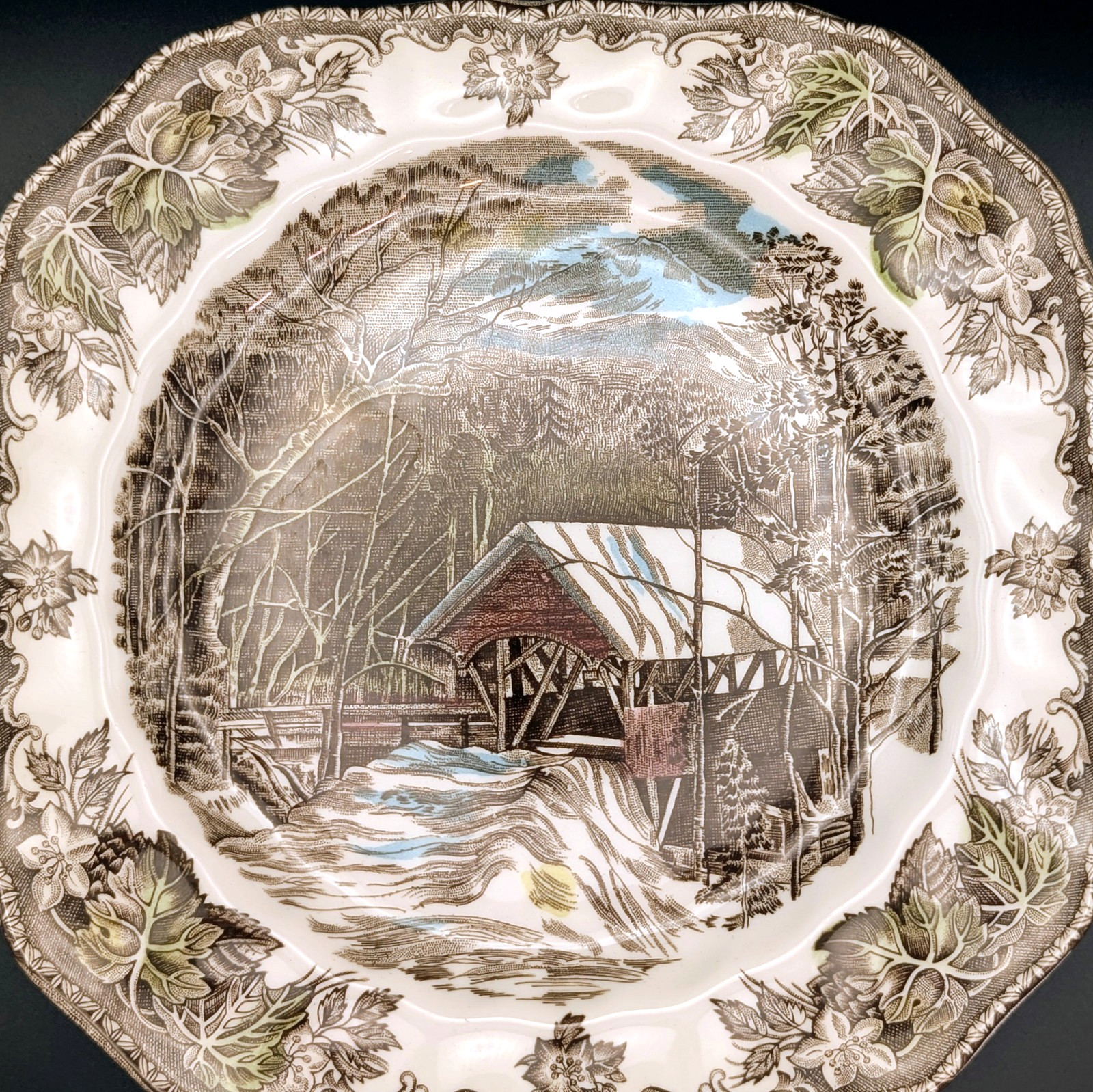 Johnson Brothers Friendly Village Covered Bridge Square Salad Plates 7 1/2″ 8 Pc