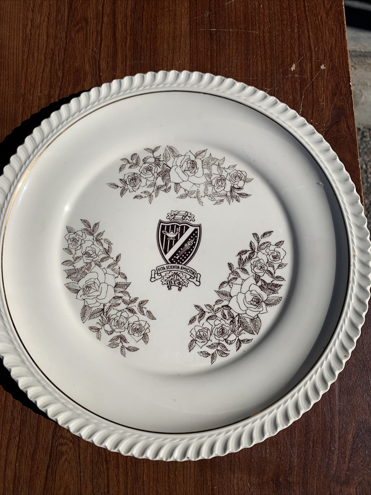 BETA SIGMA PHI Sorority Keepsake Porcelain Plate White Floral 10” Diameter