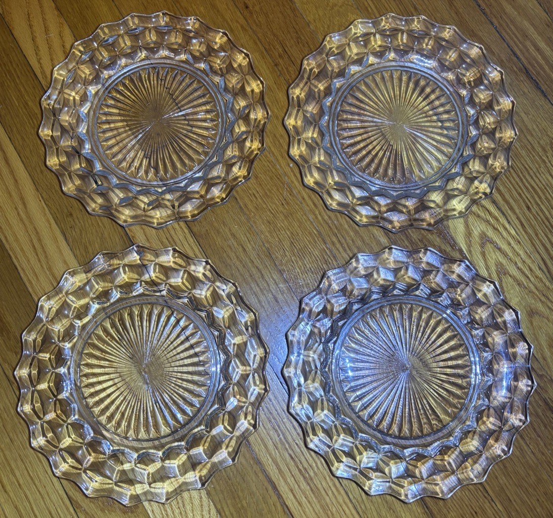 Set of 4 Fostoria American 9 1/2″ Dinner Plates Cube Cubist Square
