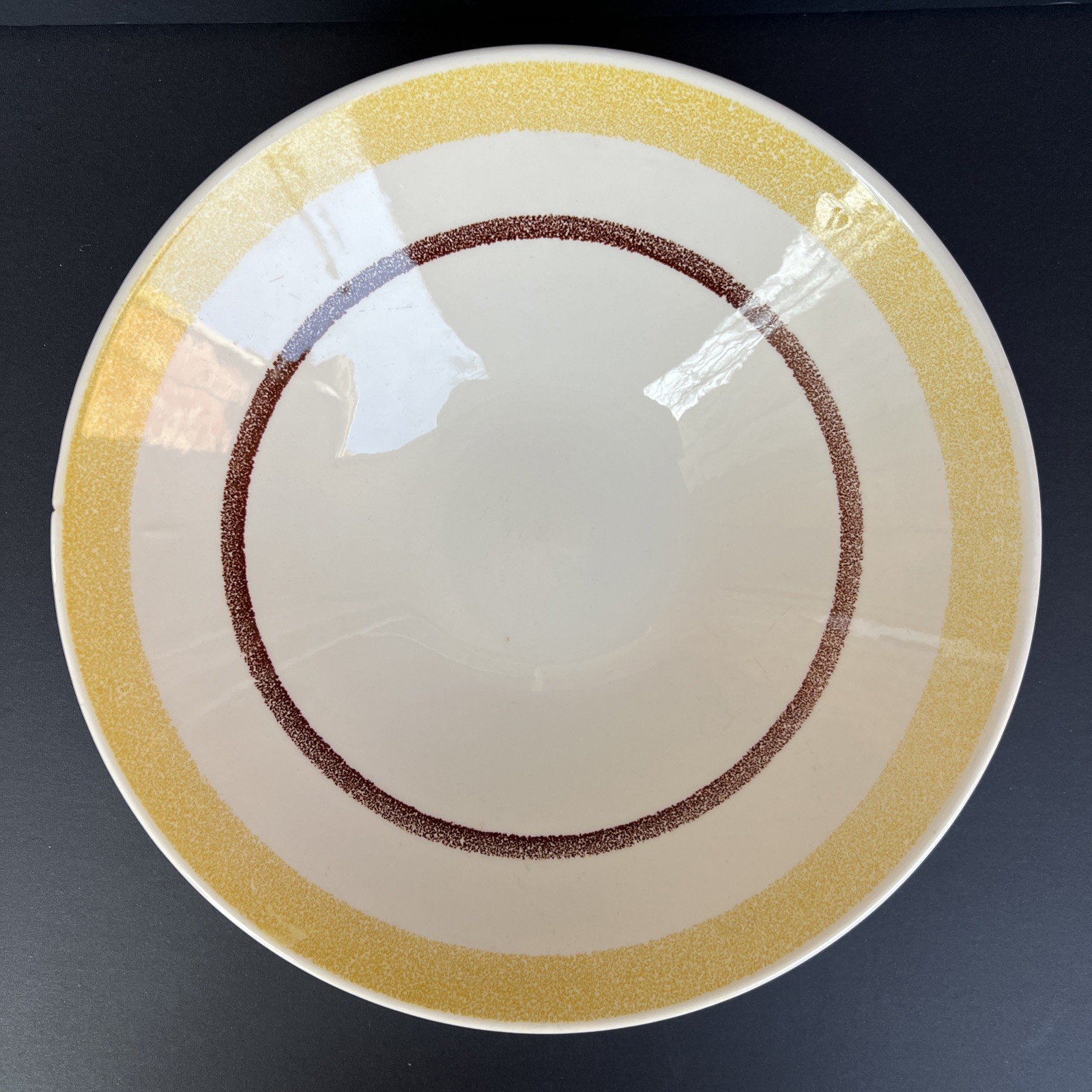 VTG Taylor Smith Taylor Yellow Star 10” Serving Bowl Ironstone Brown Band USA
