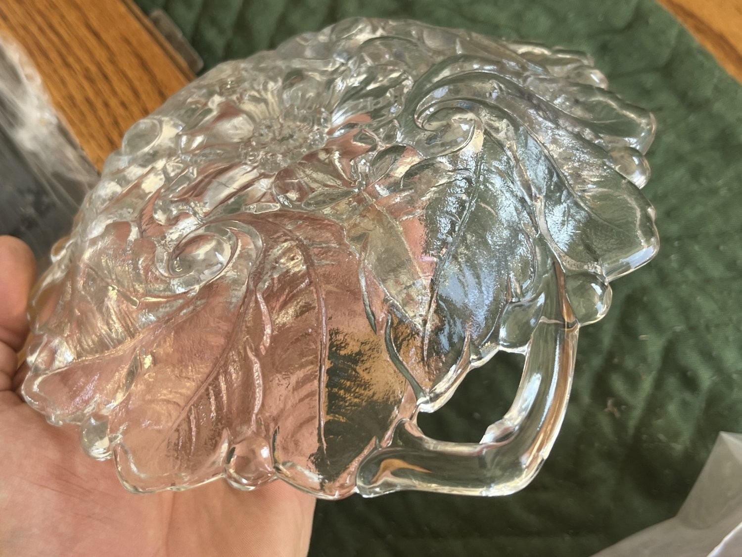 VTG Jeannette Glass Camellia Pattern Clear Divided Relish Dish Handled Nappy