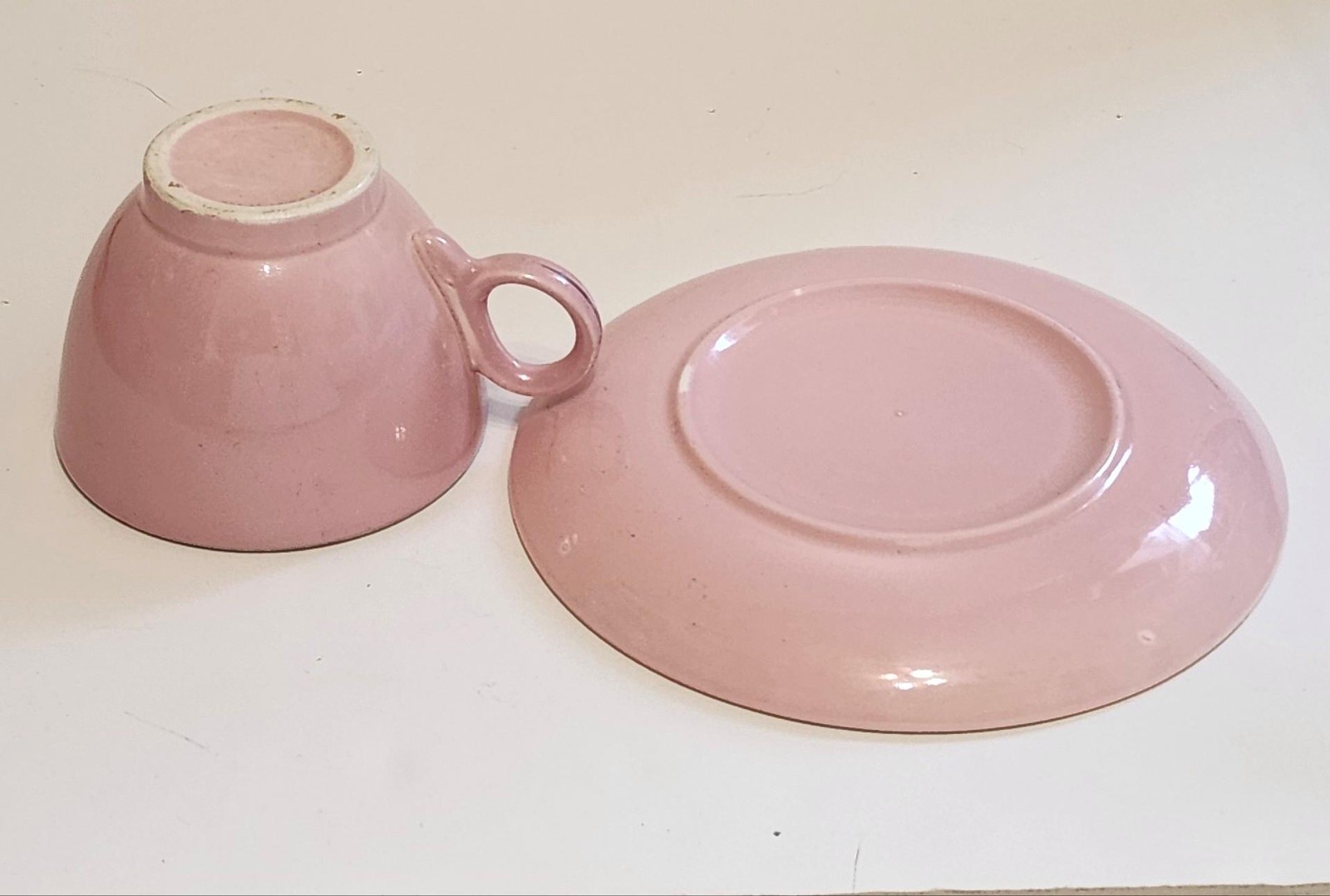 Vtg Taylor Smith Taylor TST Dwarf Pine Pink Coffee Cup Saucer Set 1950’s