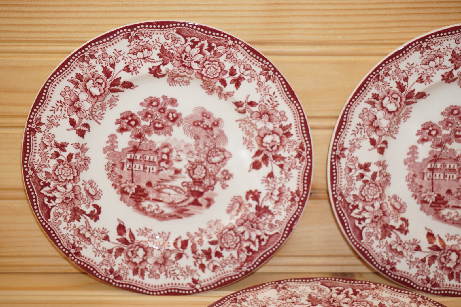 Royal Staffordshire Tonquin Red Set of 3 Bread & Butter Plates, 6 1/2″ (B44)