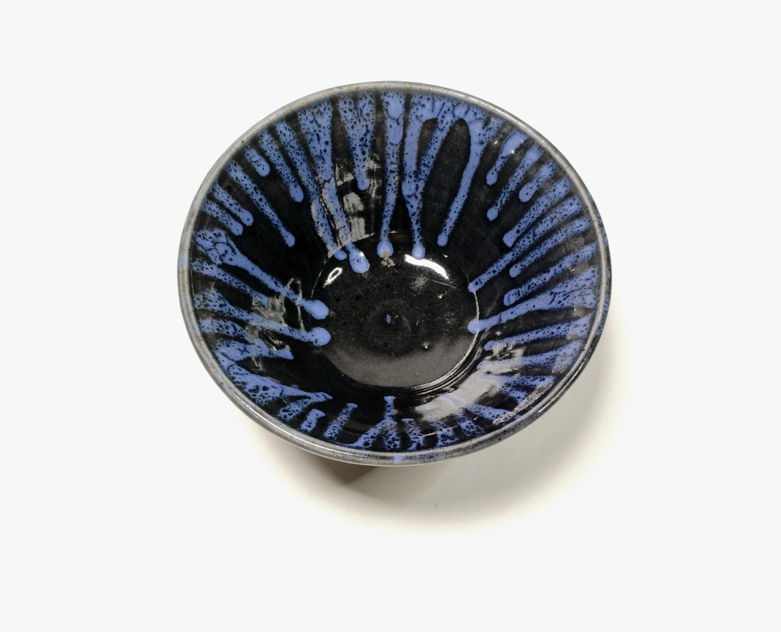 Handmade Stoneware Studio Pottery Bowl Black Blue Drip Glaze “6 Signed