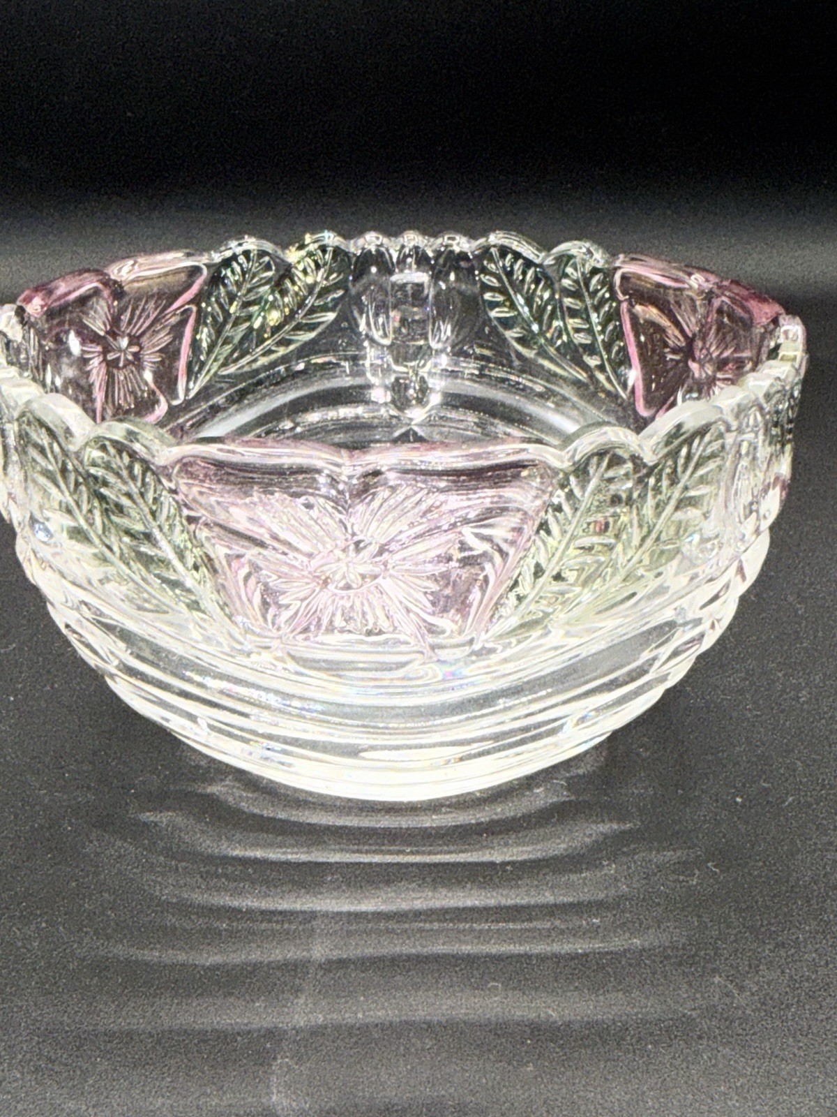 Anna Hutte Bleikristall Rose Petals Crystal GLASS BOWL Germany Hand Painted Vtg