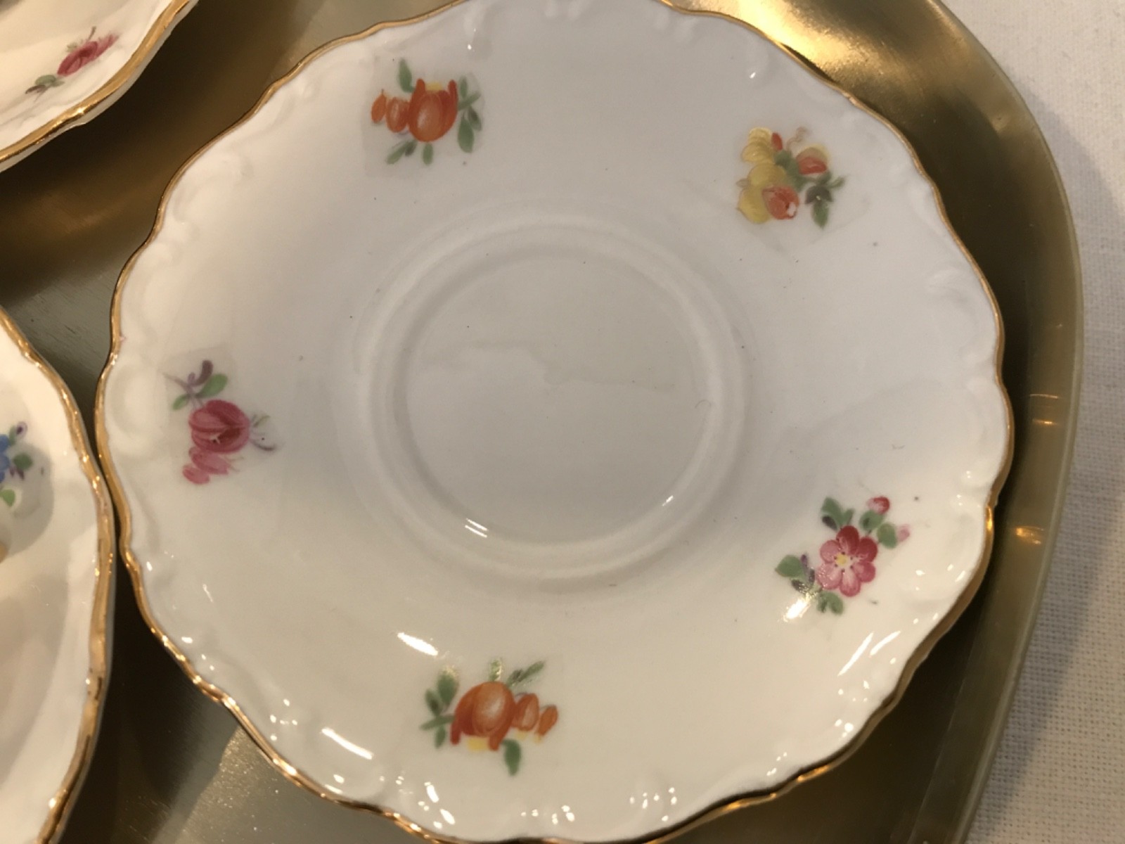 VTG Mitterteich Bavaria Meissen Floral Teacup & Saucer, Set of 4, Gold trim EUC