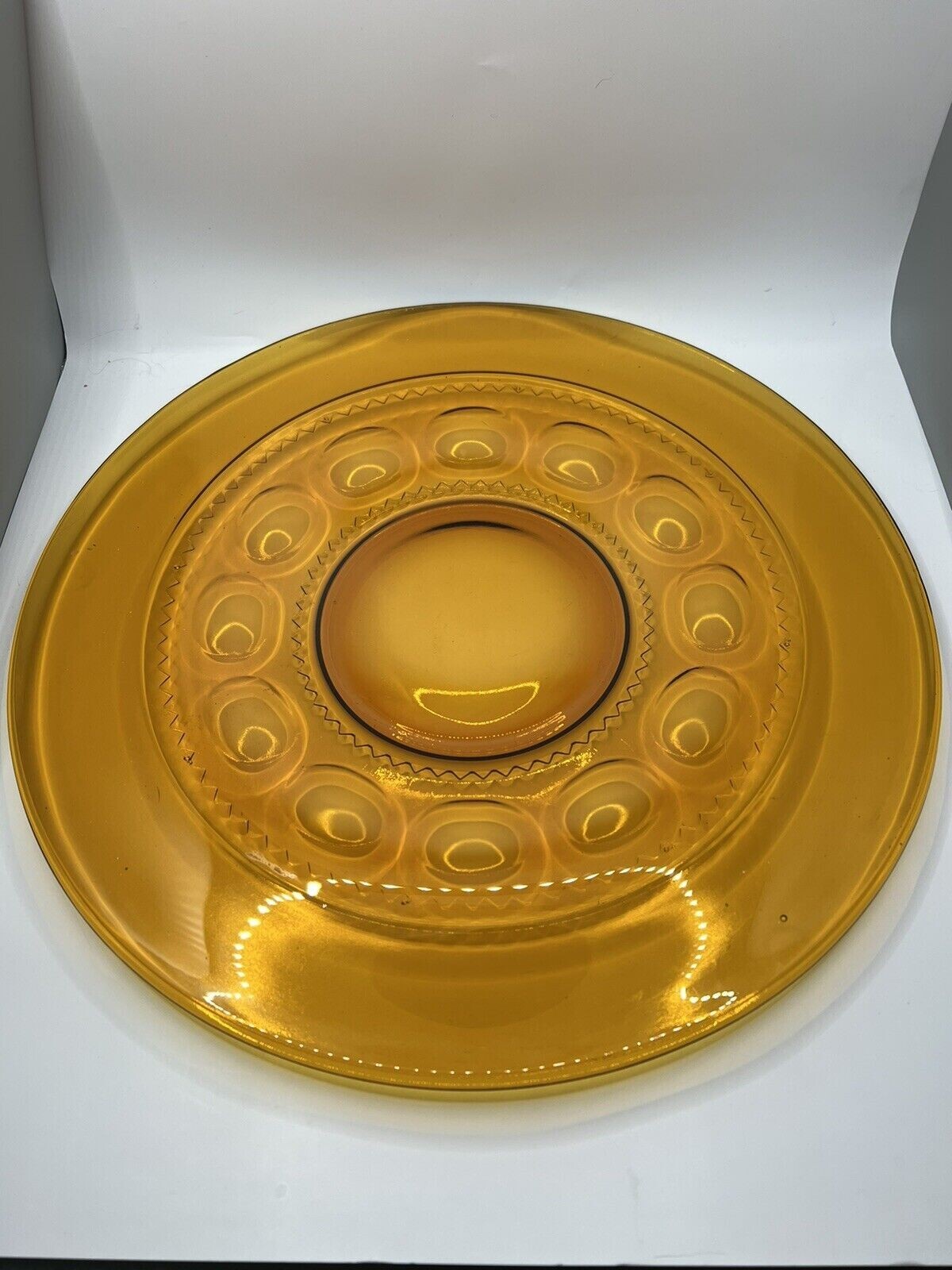 Vtg. Amber Depression Glass 10.25″ Serving Plate Kings Crown Indiana G. Set of 4