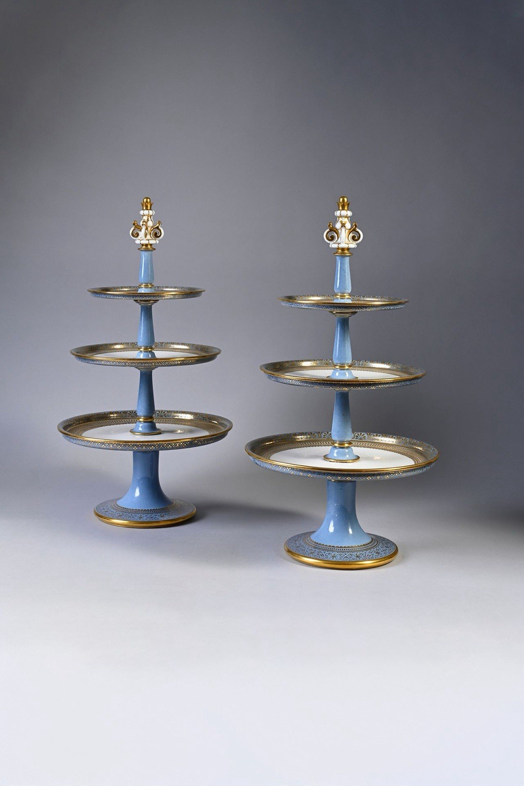 Museum Sèvres Pair Of Three-Tier Dessert Stands 1852, Exceptional Gilding, RARE