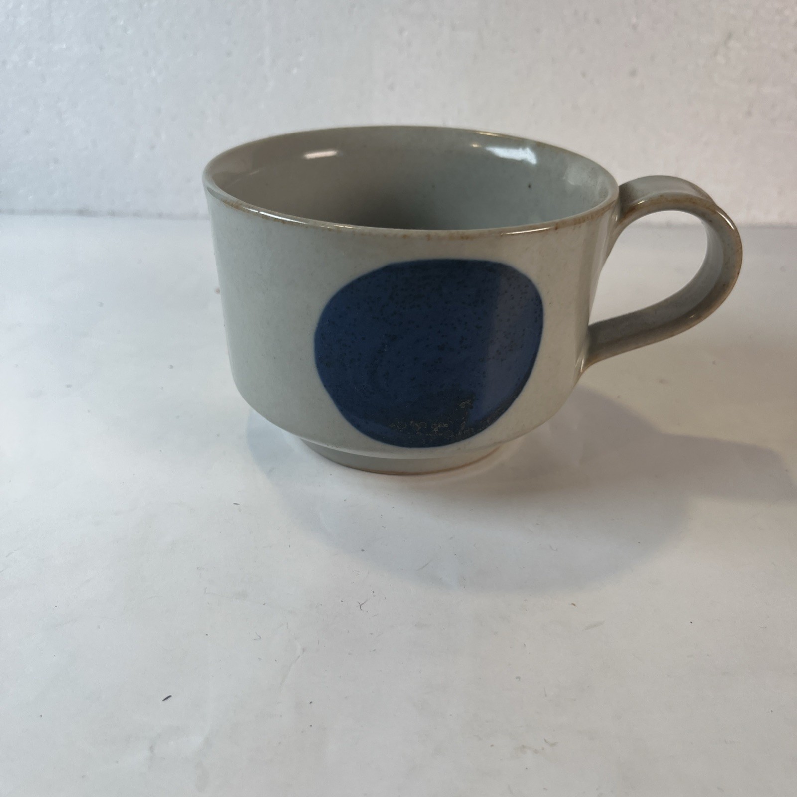 Mid Century Modern Studio Pottery Cup Blue Dot Stoneware Mug USA