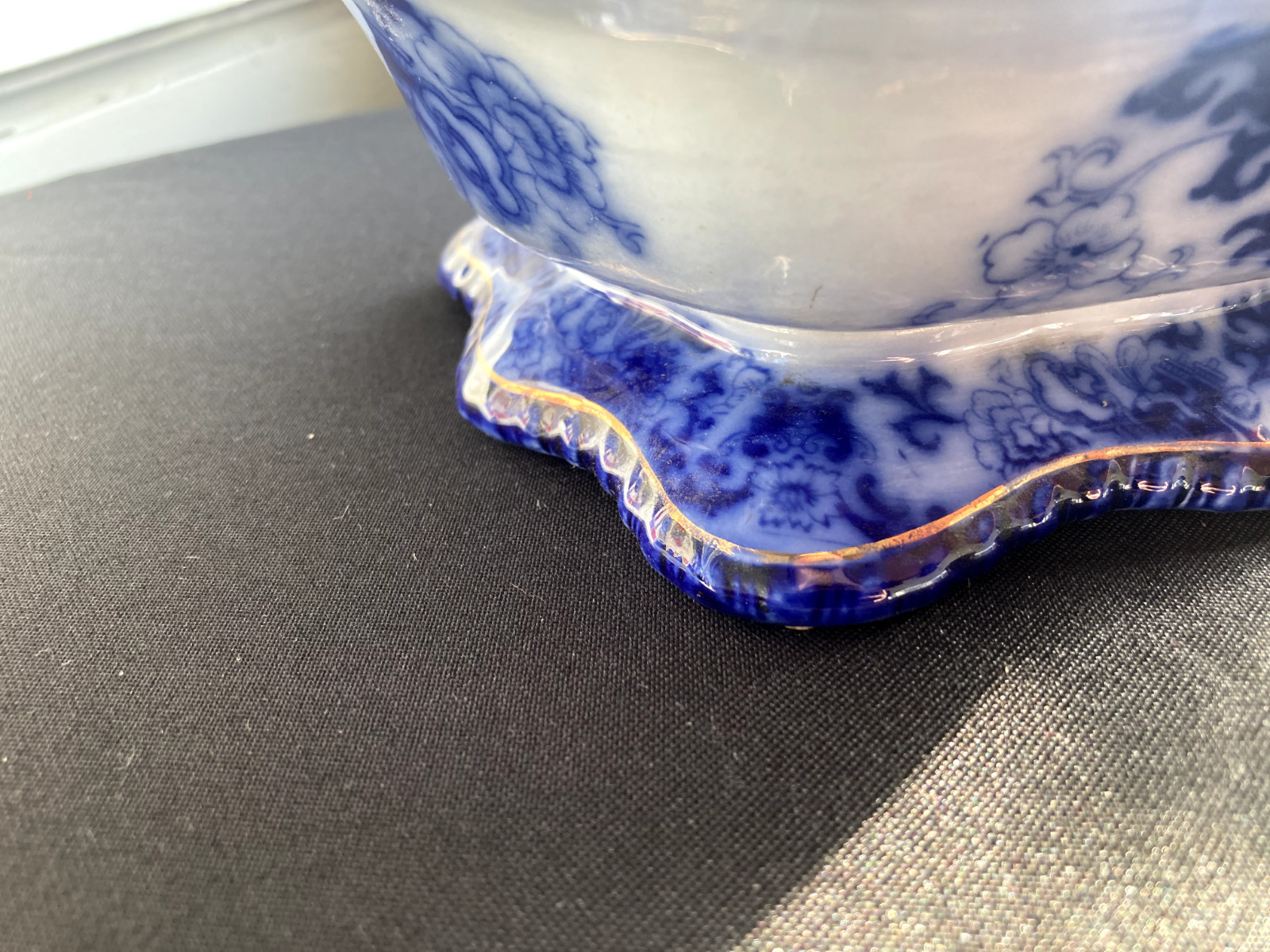 Antique Royal Doulton Flow Blue Oval Covered Vegetable Nankin Porcelain England