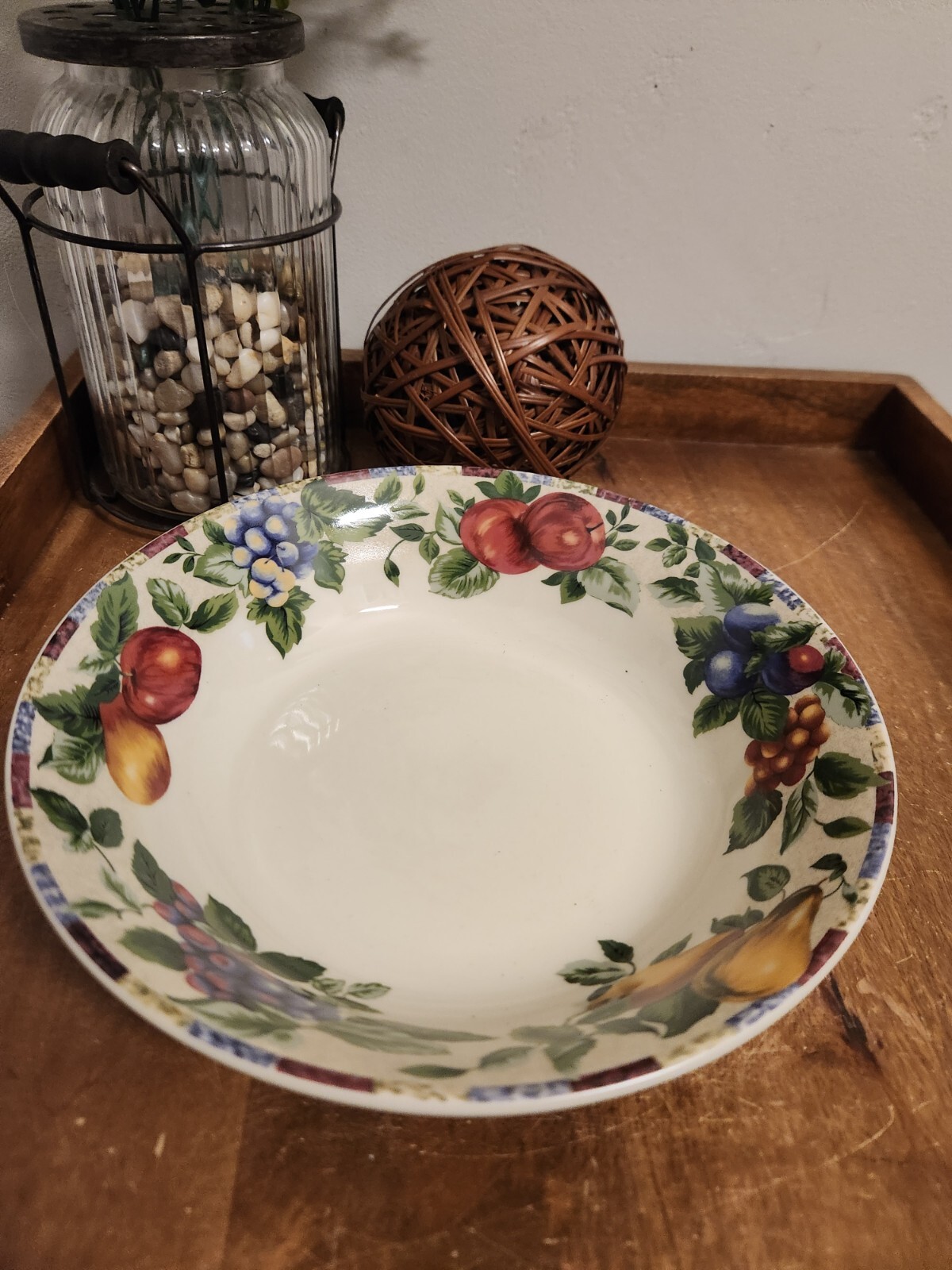 Sakura Oneida Sonoma Excell Stoneware Fruit Pattern Serving Bowl 9⅜” Excellent