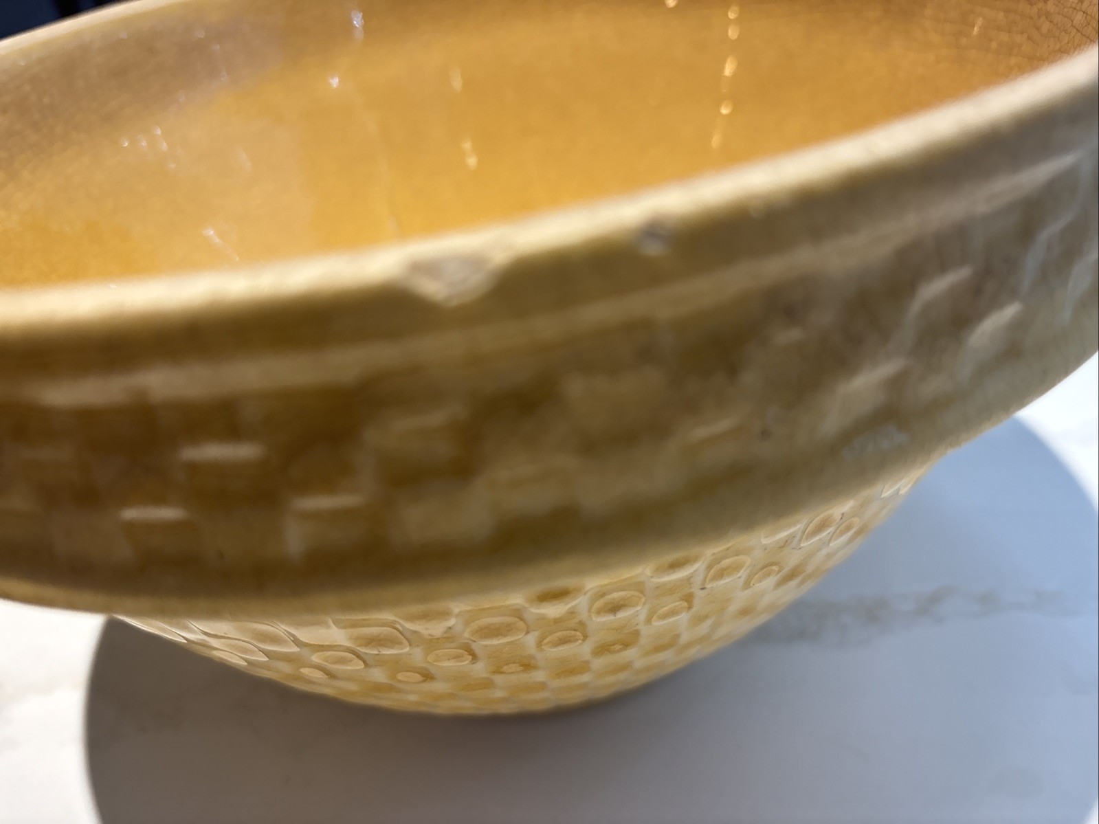 Antique Rare McCoy Yellow Ware Pottery 10.25 Inch Checkerboard Large Mixing Bowl