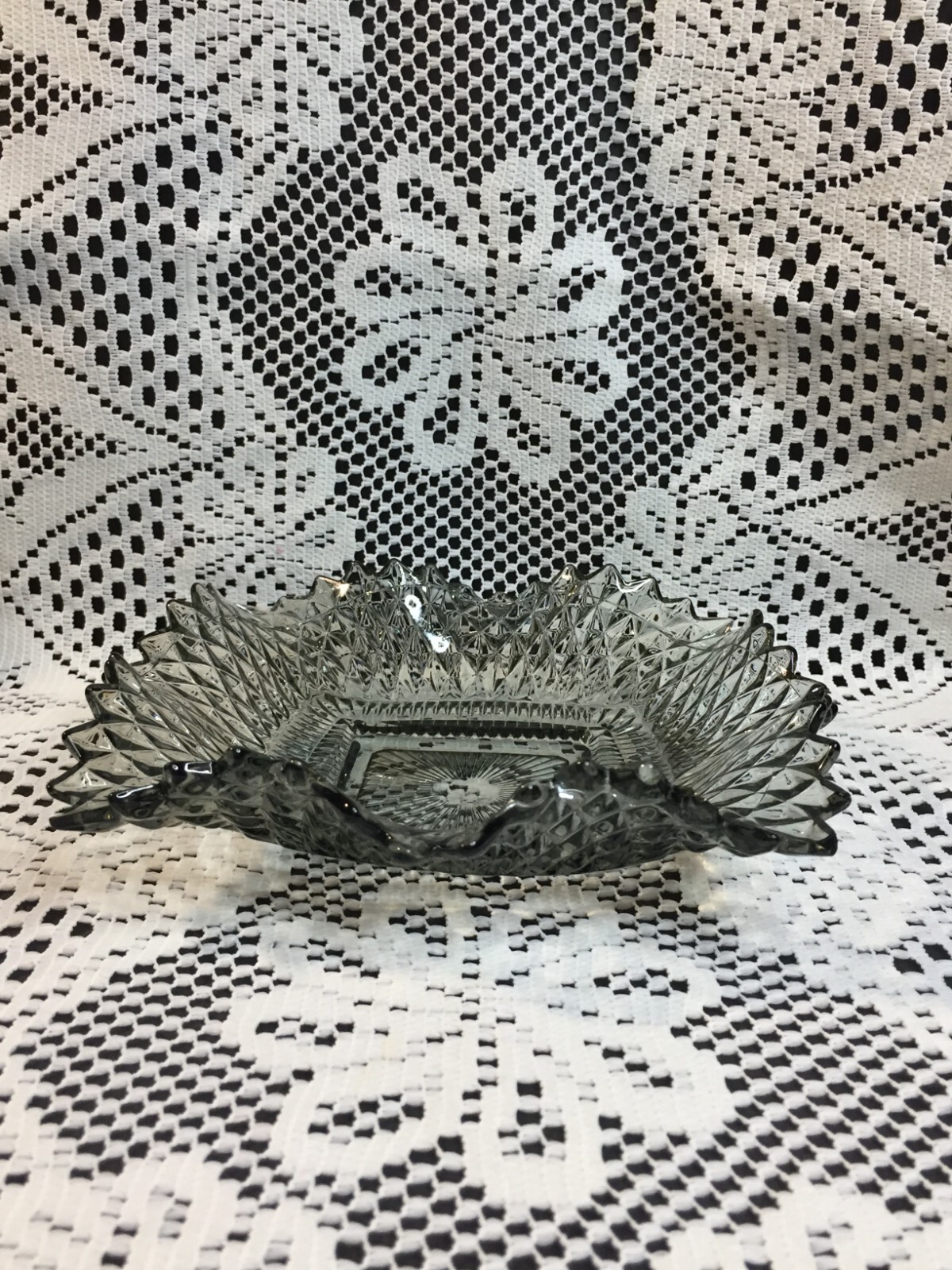 Light Gray Clear Glass Candy Bowl Square Serving Dish with Pointy Edges Vintage