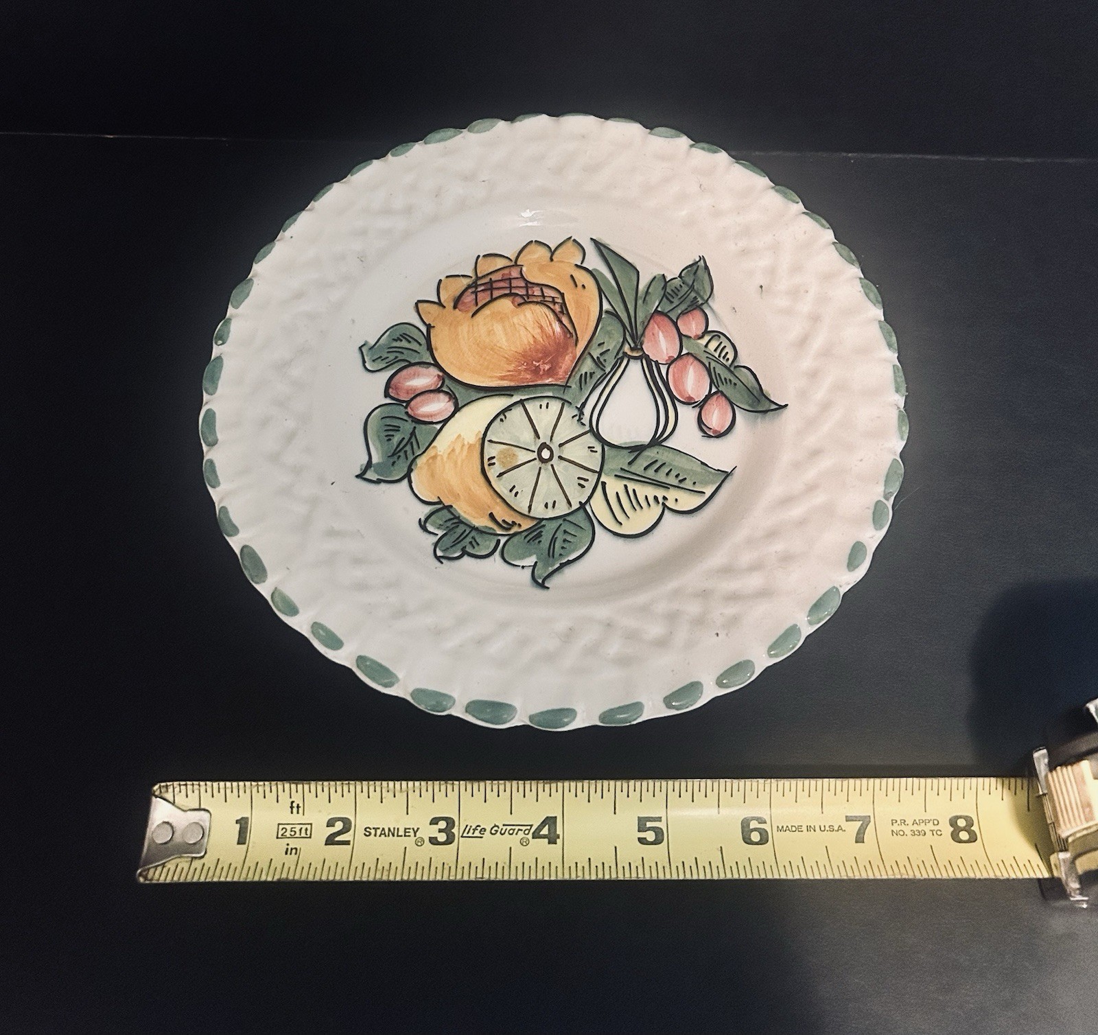 Decorative Fruit Plates With Basket Weave Border, Set Of 2, Made In Italy