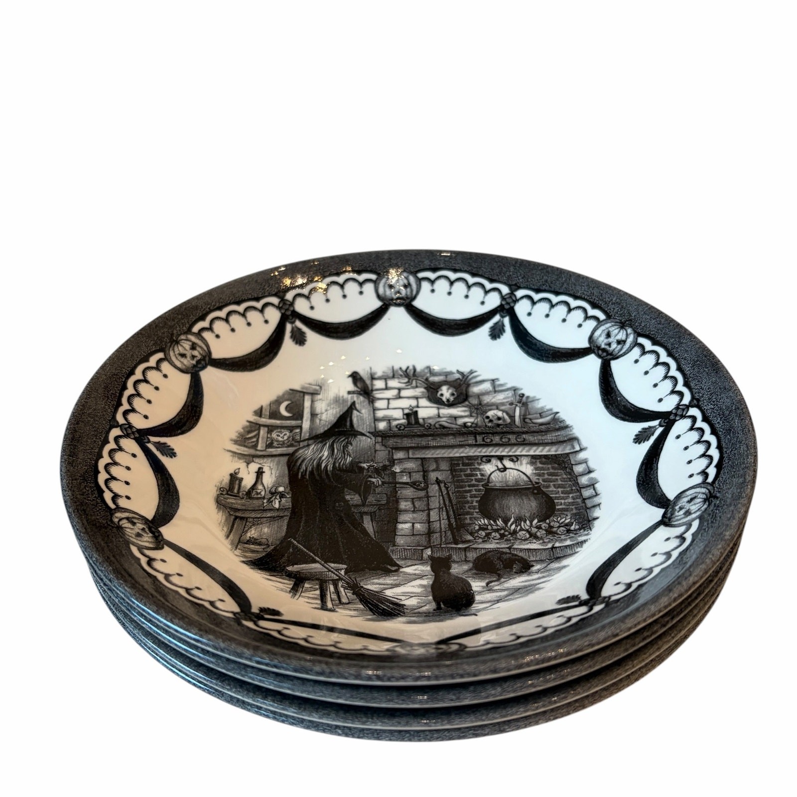 Royal Stafford HALLOWEEN HOME Cereal Bowls 7.75in Set of 4 Ceramic Spooky New
