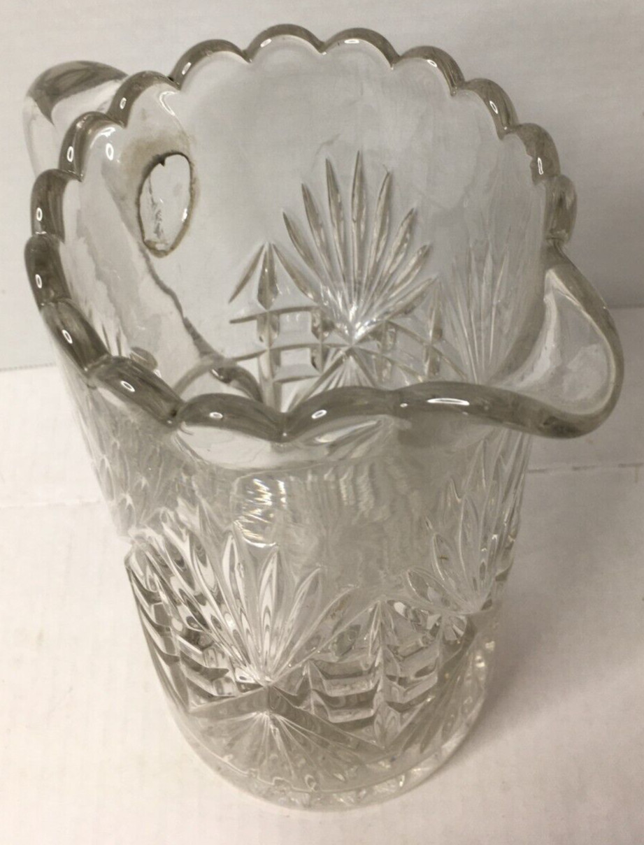 Retro Pressed Lead Glass Water Pitcher Clear Mid Century Modern Vintage 9″