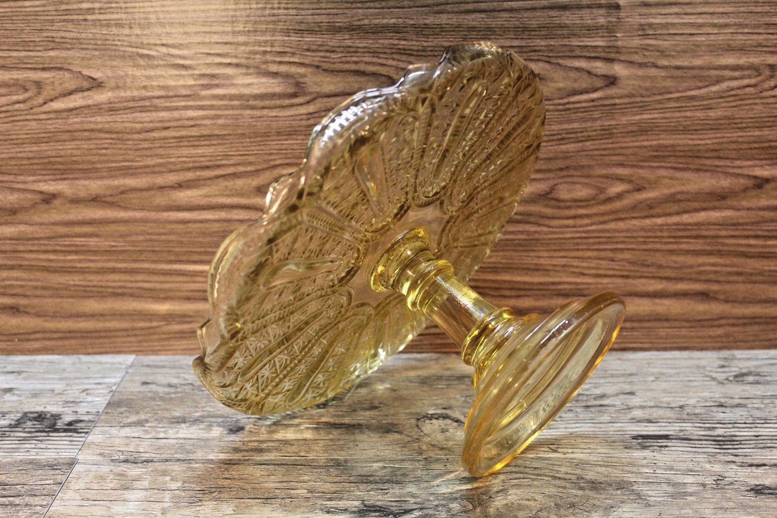Bryce Walker Jasper EAPG Amber Glass Pedestal Cake Plate Stand, 1880’s Antique