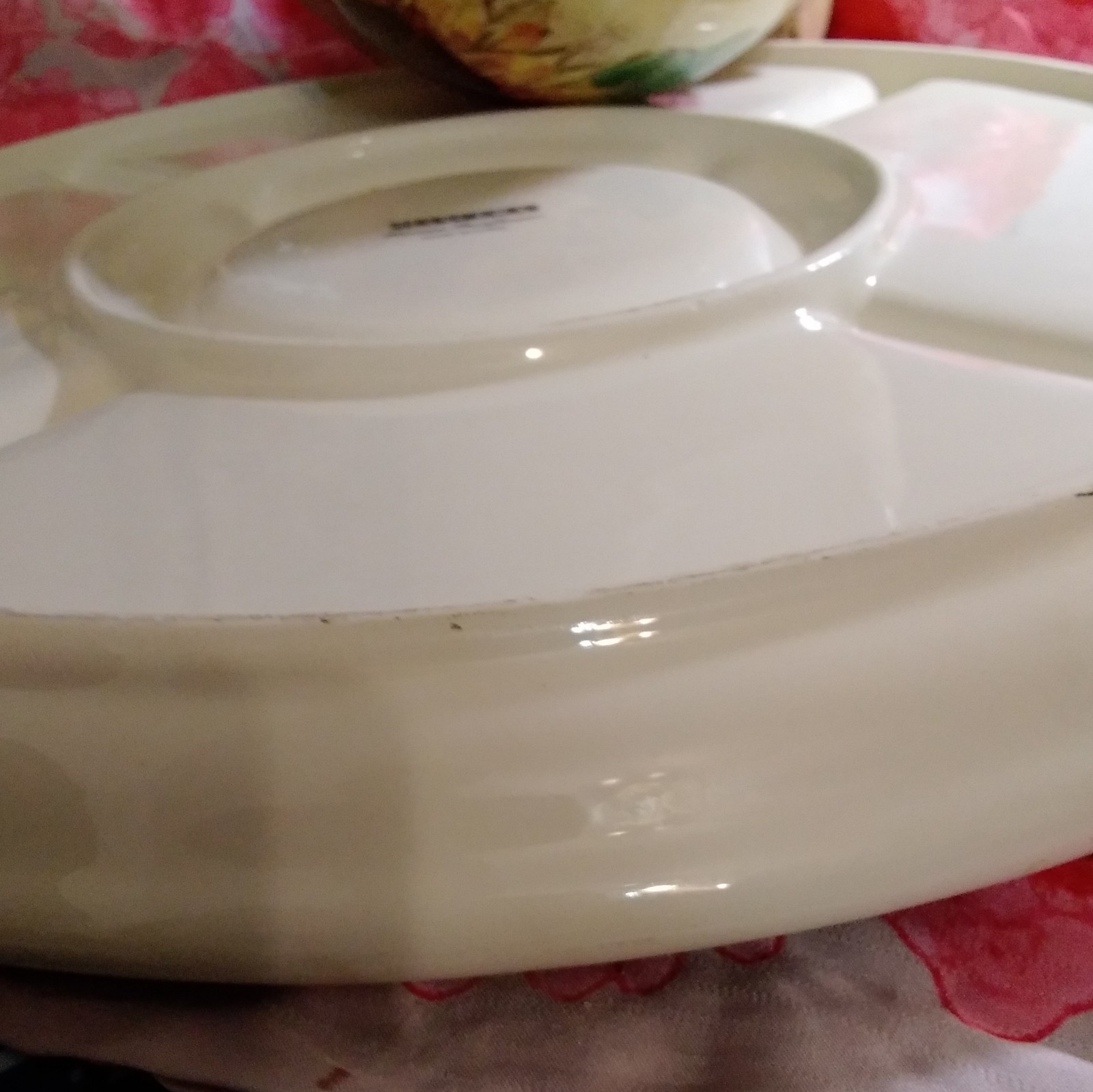Maxcera Tuscan Sunflowers Round Divided Ceramic Serving Tray Glossy Backstamp