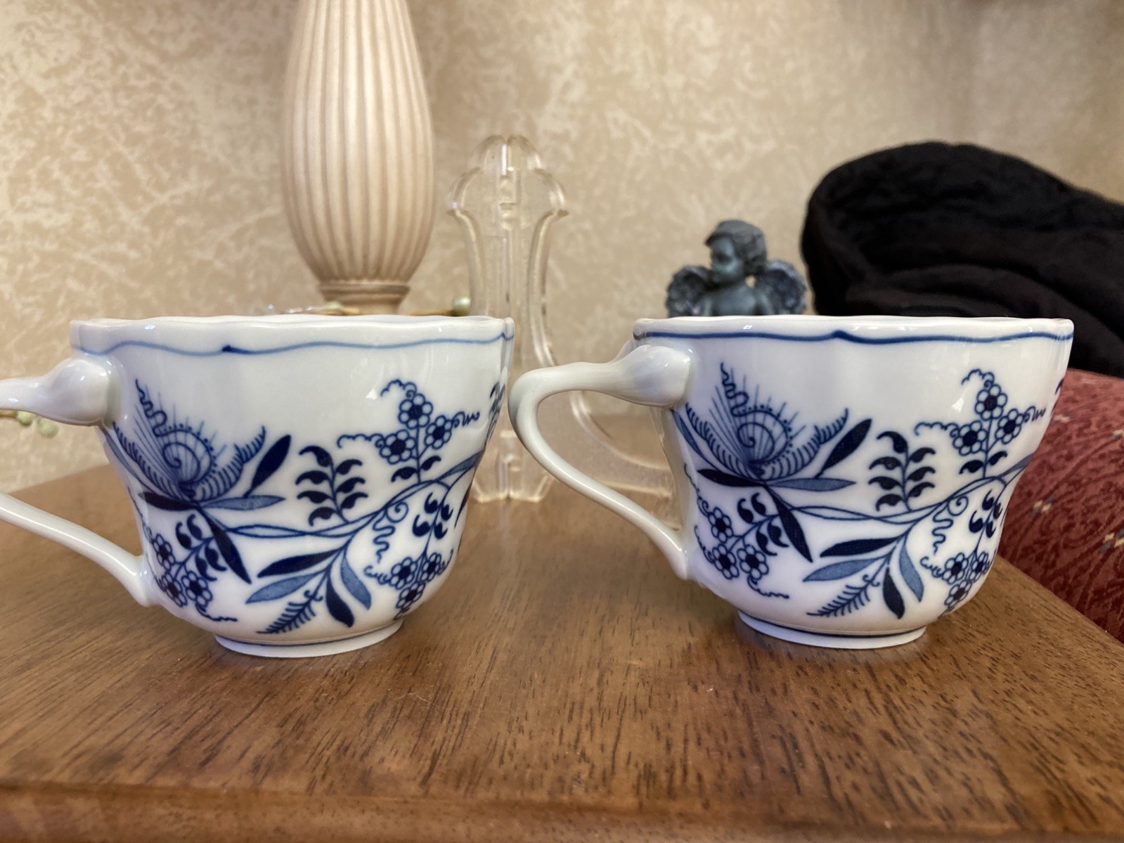 Blue Danube Cup and Saucer Lipper Japan Porcelain Flowers Blue Onion Scalloped