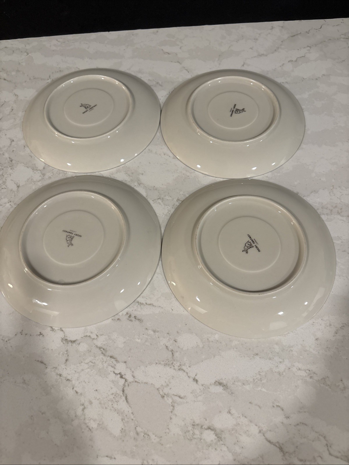 VNTG Ivory Fantasy Japan 8 Saucers Embossed Floral Platinum Trim Japan 60-70’s