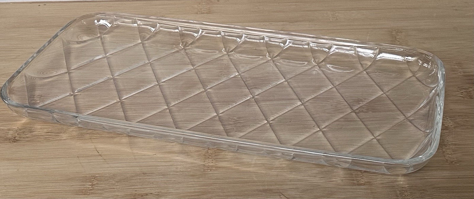 Clear Crystal Serving Tray 13×6.5 Rectangular Diamond Quilted Pattern
