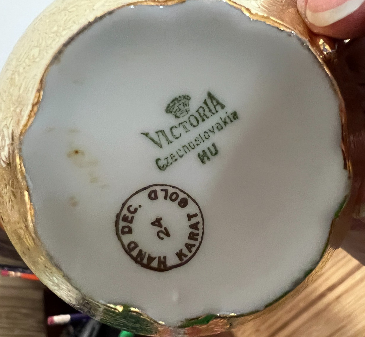 2 Victoria China Czechoslovakia Tea cups with 24K Gold Encrusted Trim -Vintage