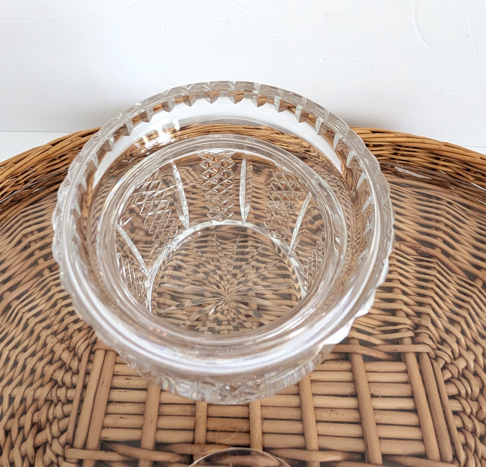 Waterford Crystal HIBERNIA Biscuit Barrel Jar w/Lid Diamond Cross-Cut Signed 7″
