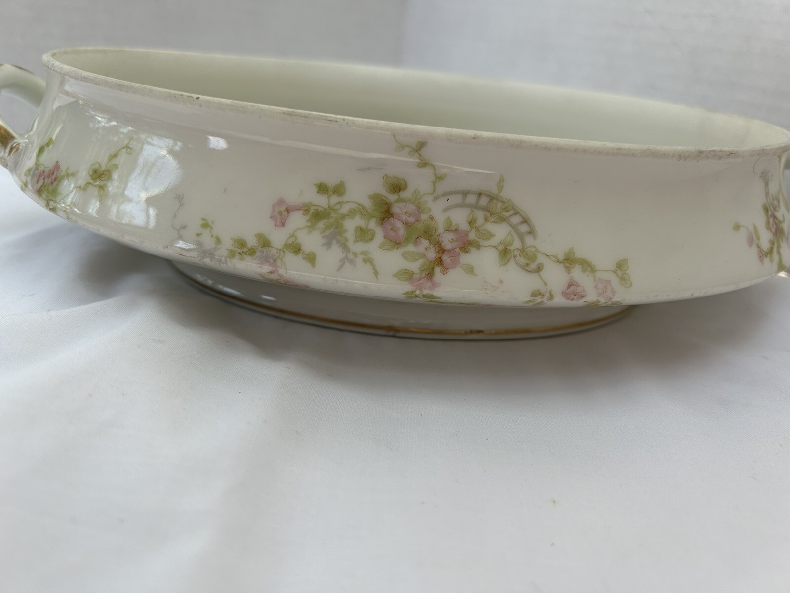 Antique Theodore Haviland Limoges France Pink Flowers Oval Serving Bowl 11 in
