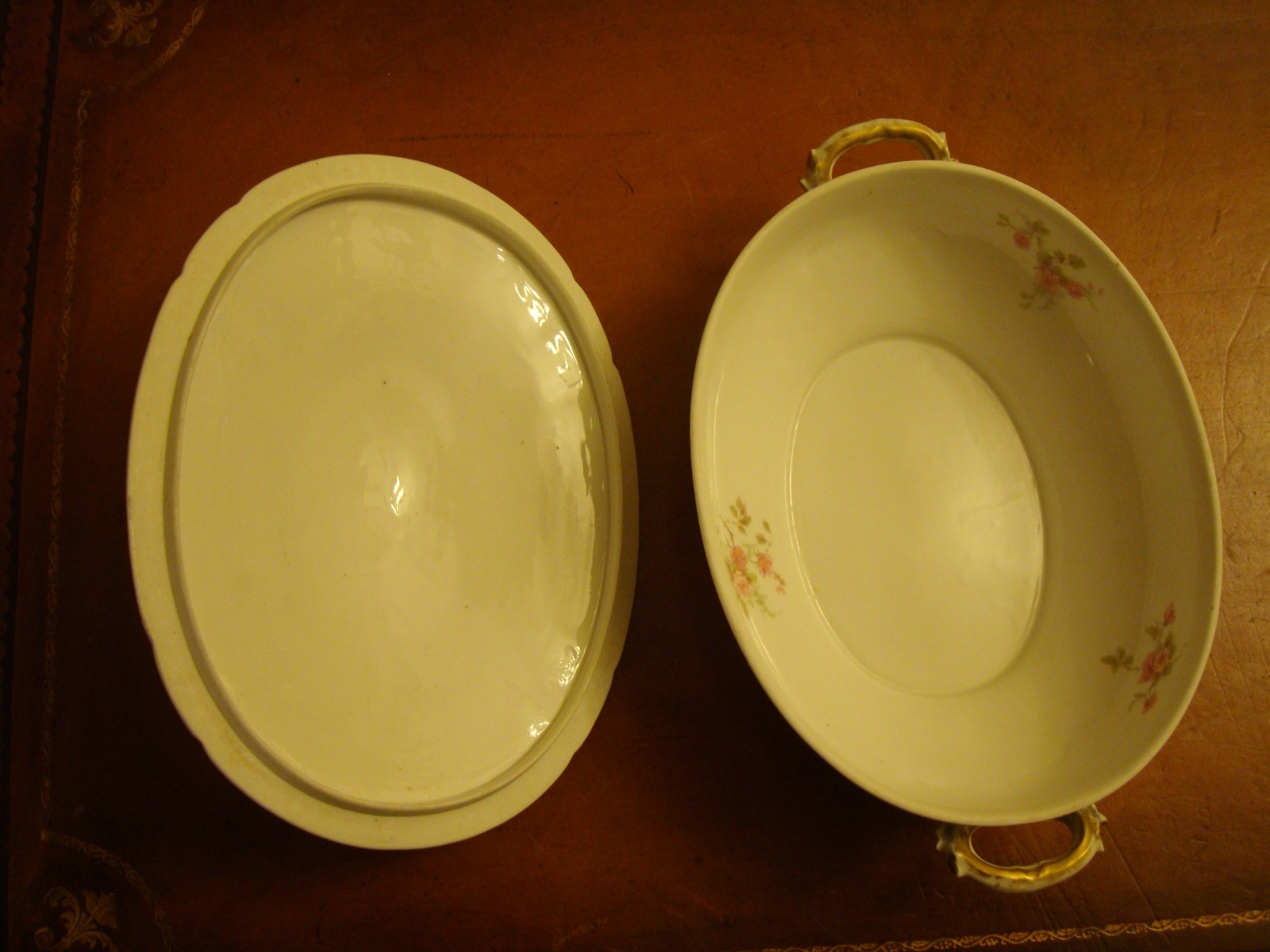 Haviland Limoges France Lidded Tureen Casserole Dish, Floral Pink Roses & Gold