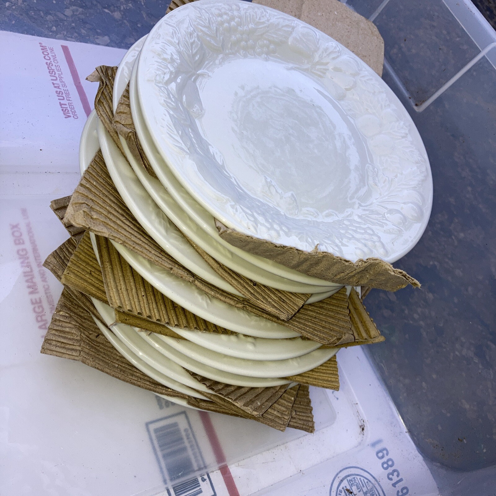 (x11 pcs) Gibson Housewares Salad Plates Embossed Raised Fruit Edge White 7 3/4”
