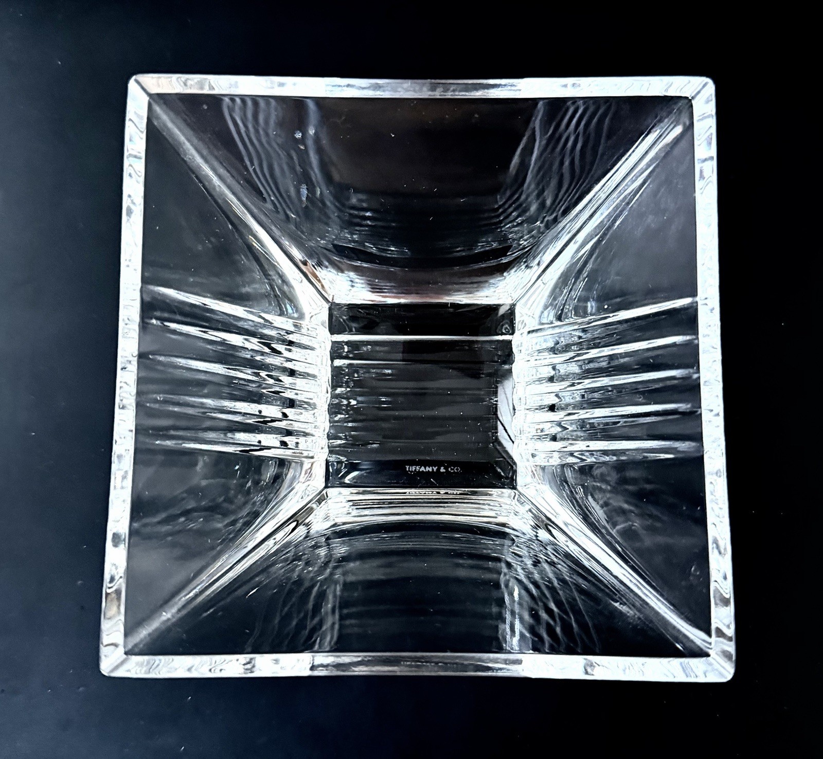 TIFFANY & CO Metropolis 4.25″ Square Bowl Cut Lead Crystal Made in Germany