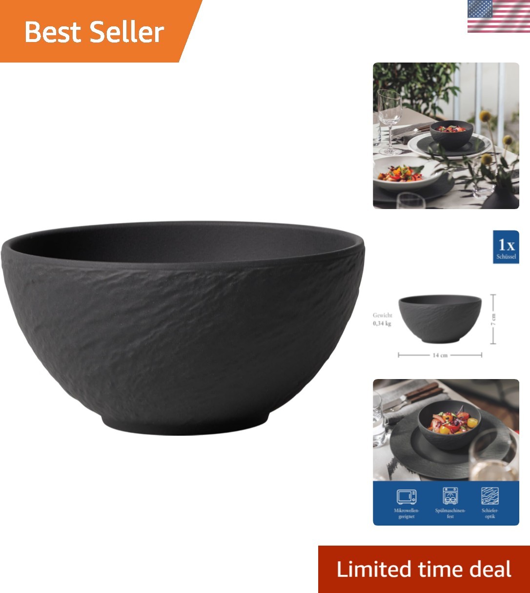 Manufacture Rock Rice Bowl, 14.5 oz, Porcelain, , Matte Black