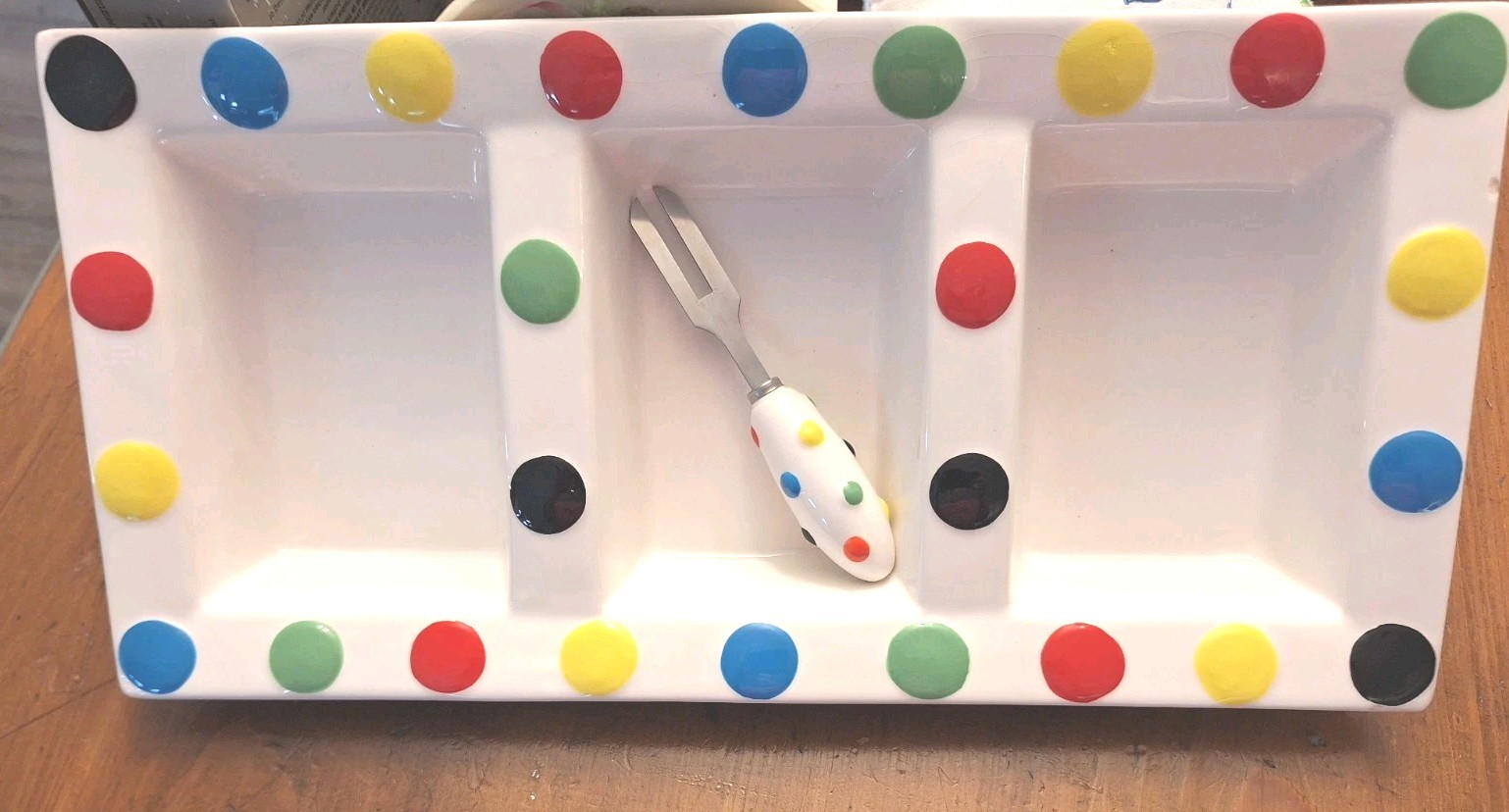 Mainstream Collection Condiment Tray Polka Dot With Serving Utensil 20x11x6 Read