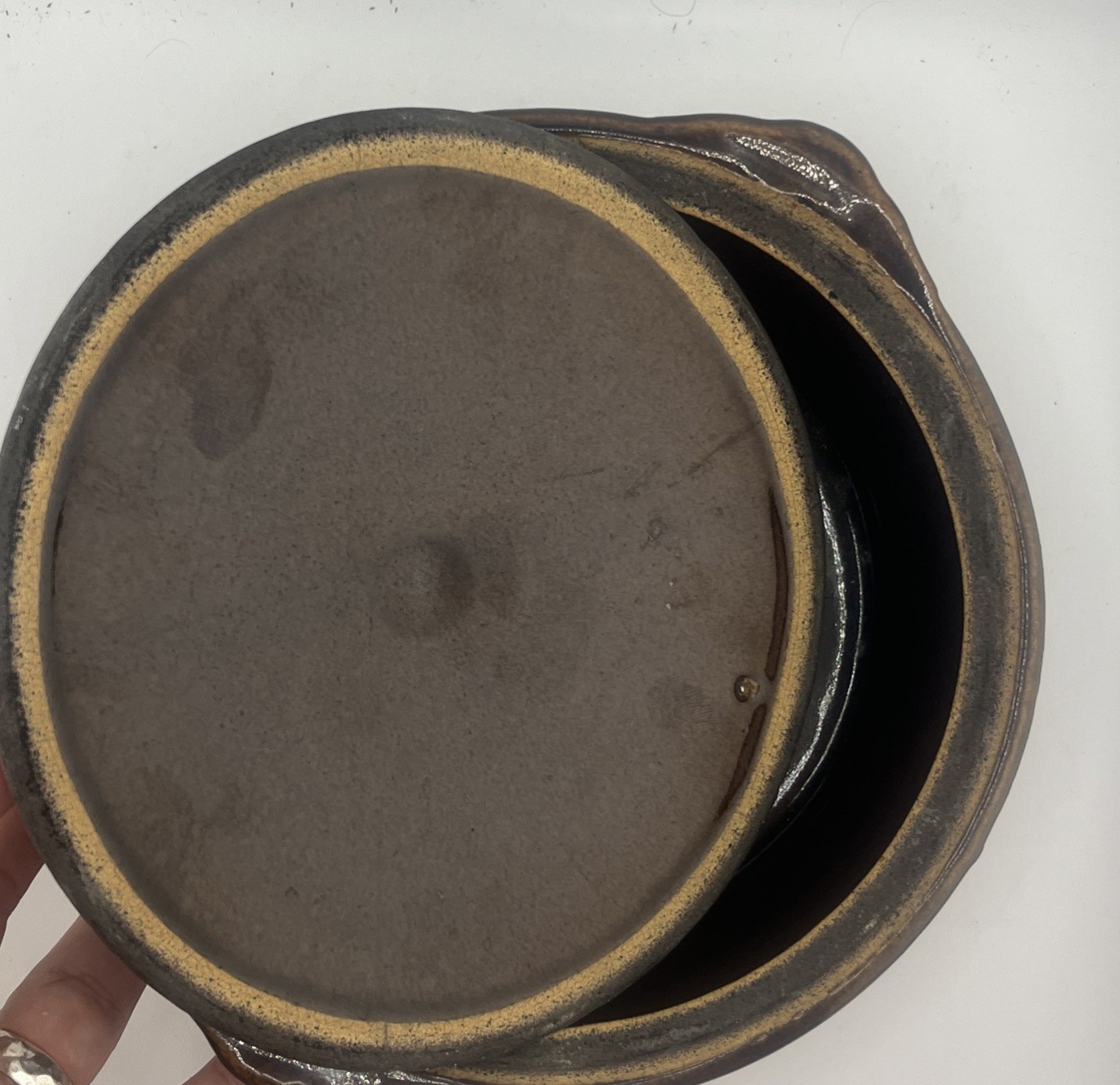 Vintage Brown Stoneware Ceramic Crock Lidded Casserole Dish Unmarked ST