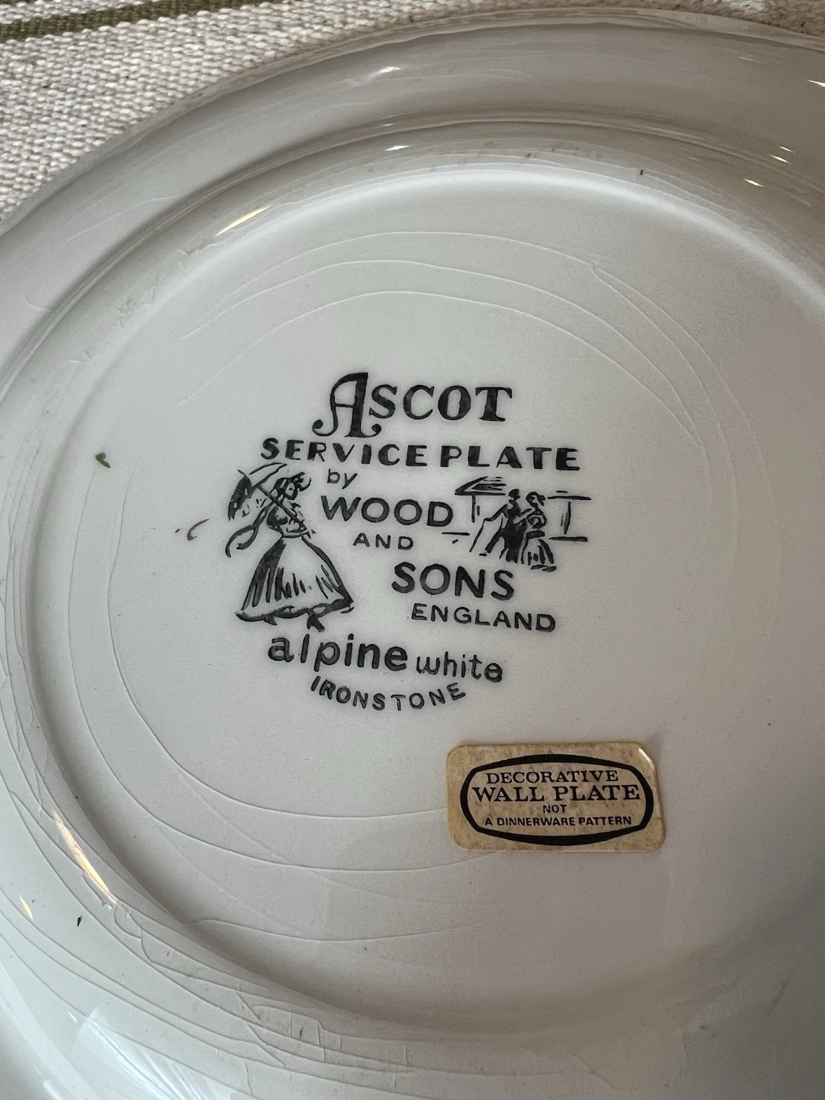 Vintage Woods and Sons Ascot Ironstone Plate: English Village Scene, Gold Trim