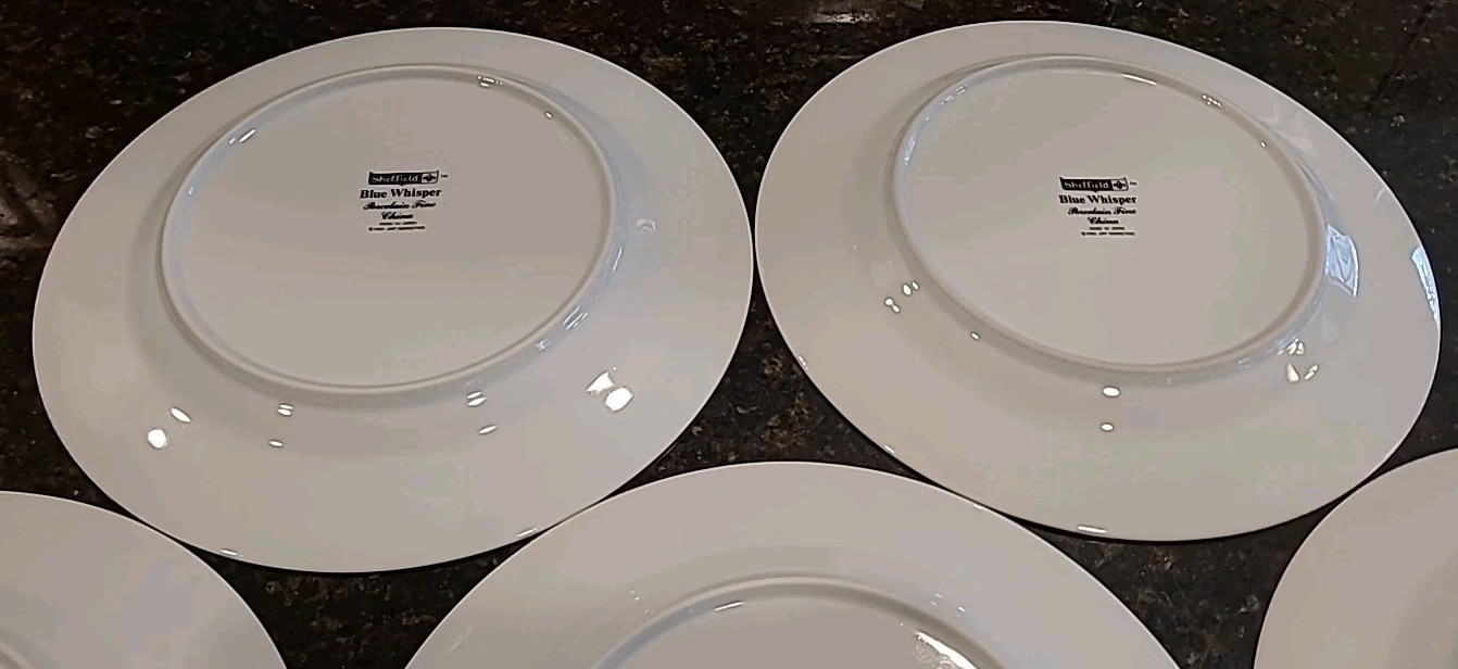 SET (7) Sheffield BLUE WHISPER Porcelain Fine China 10.25″ Dinner Plates Japan