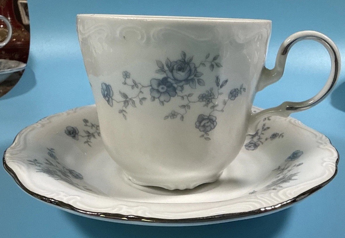 Johann Haviland Bavaria Germany Fine China Blue Garland 12 Pc Saucers & Cups