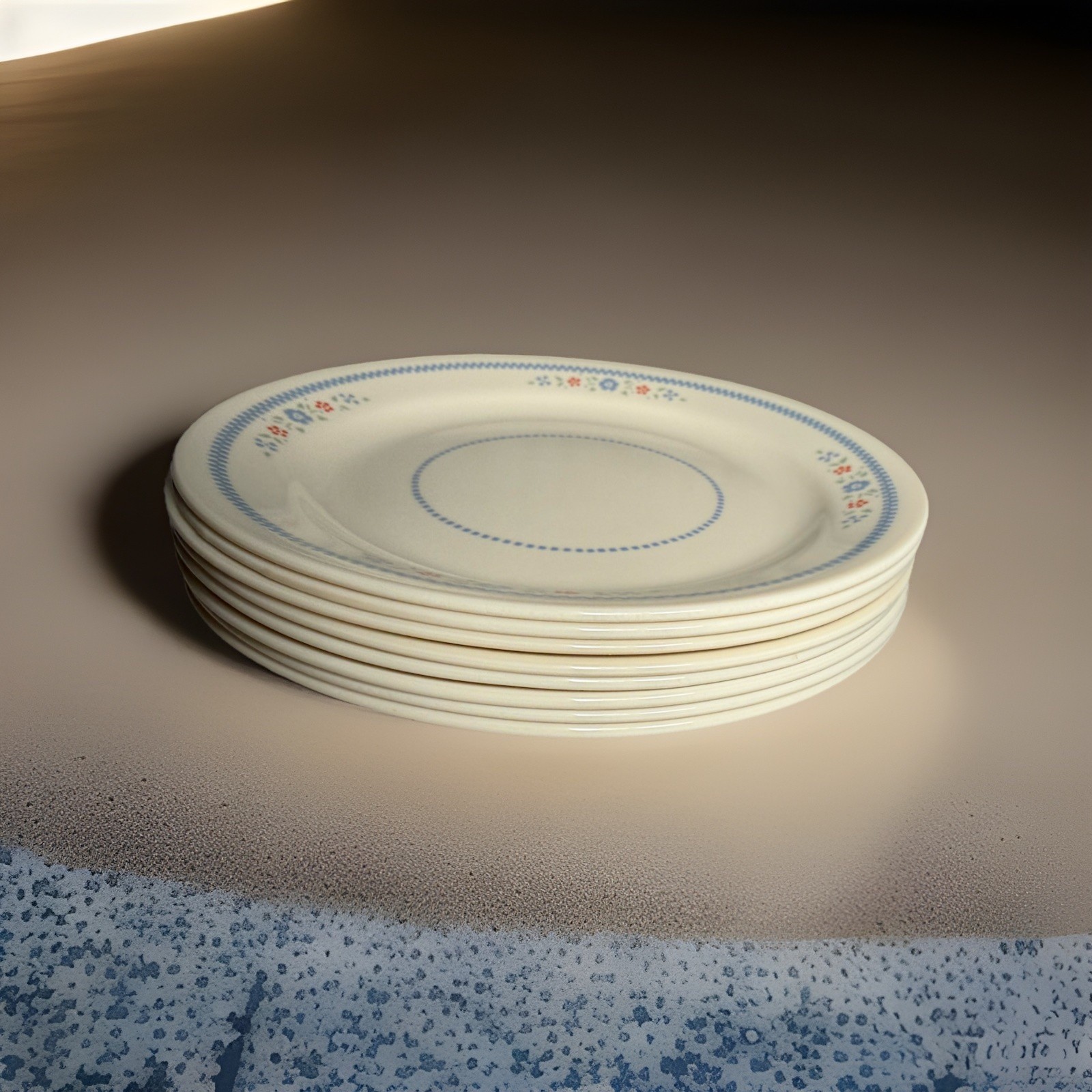 8 Vintage Corelle by Corning Granny Cottage Needlepoint 7.25″ Bread Plates