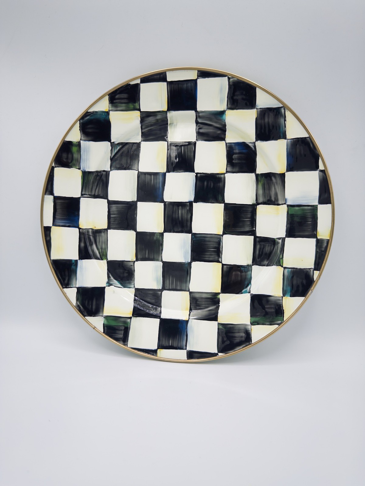 Vintage McKenzie Childs 12″ Courtly Check Charger Plate MATCHED SET OF 10