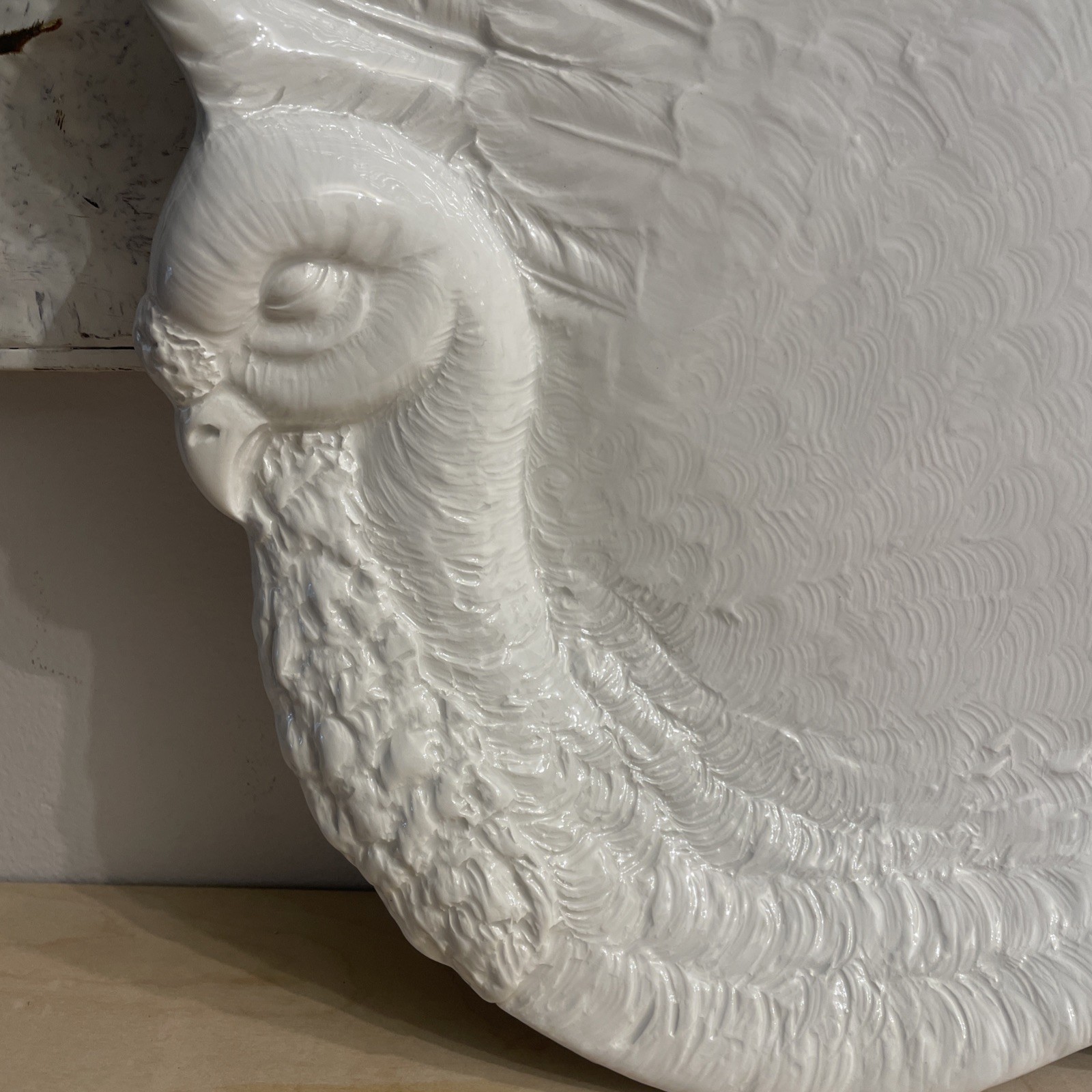 Vintage Ceramic White Turkey Relief Platter – Made In Italy (9746) 20”x16”