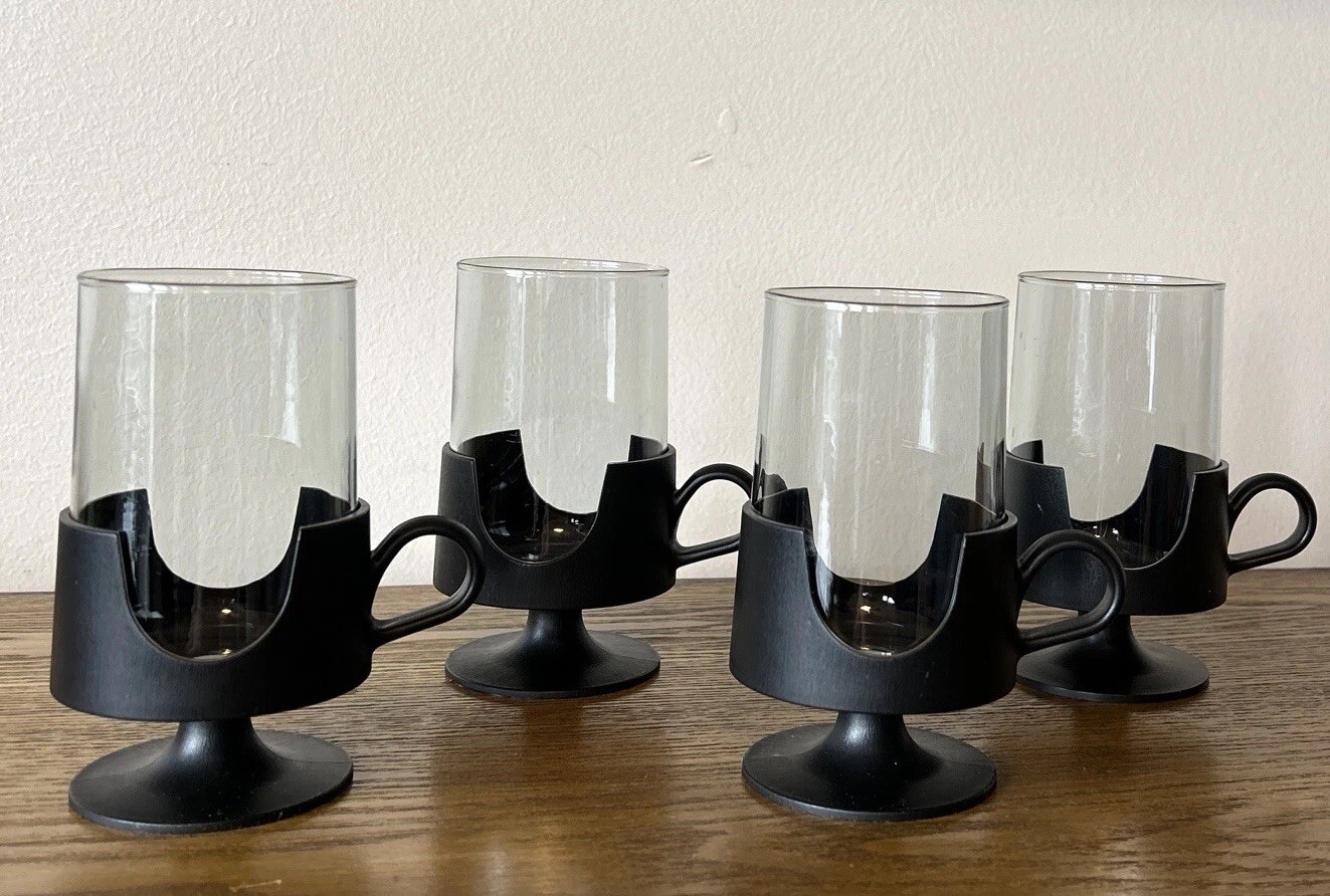 Vintage Corning Ware MCM glass-snap coffee stemless wine cups hot/cold set of 4