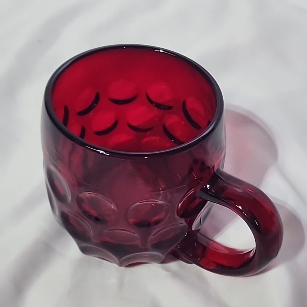 Cambridge Glass Thumbprint Mug Ruby Red 3.5in Depression Glass Vintage