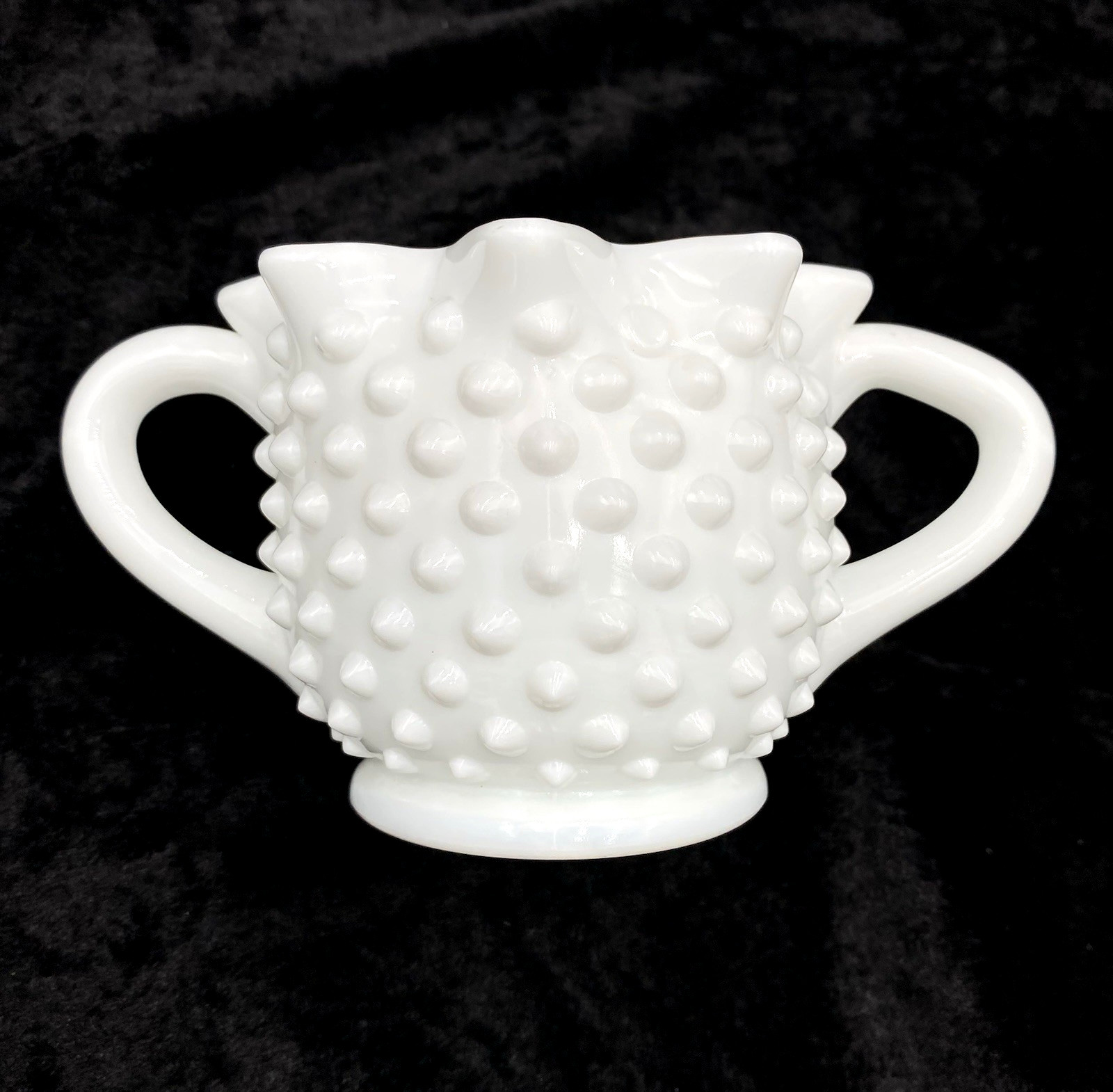 Vintage Fenton Hobnail Milk Glass Star Shape Open Sugar, Double Handled, #3906