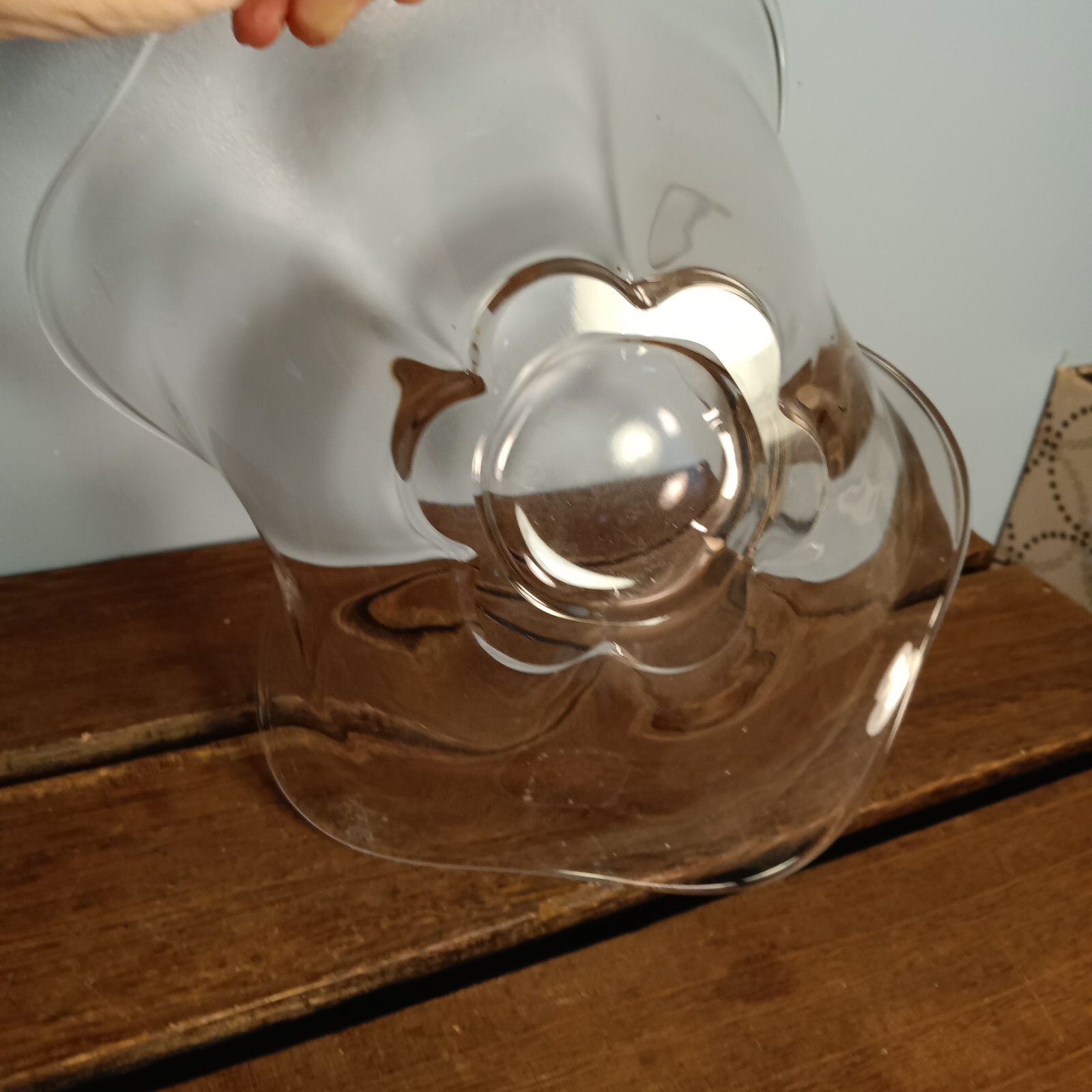 Vintage Clear Glass Flower Shaped Bowl, Pinched Sides, Art Bowl, Ruffled