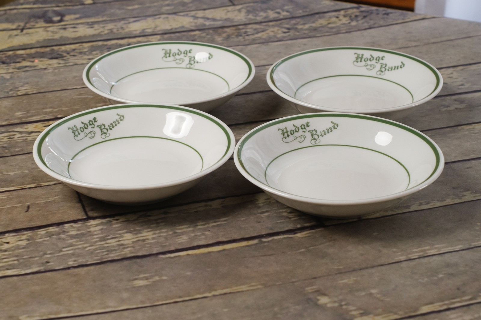 MAYER CHINA Hodge Band White Green Bands Porcelain 5″ Berry Bowls-Set of 4